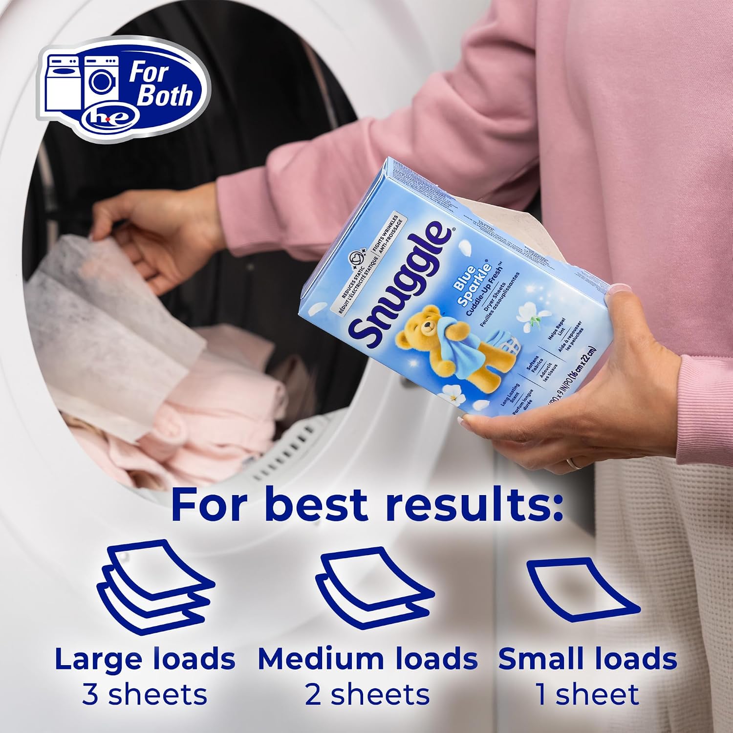 Snuggle Dryer Sheets, Blue Sparkle , 230 Count | Long-Lasting Fresh Scent, Reduces Static and Wrinkles, Repels Pet Hair and Lint, HE Dryer Compatible
