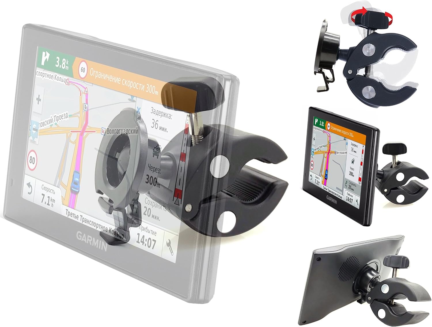 HeavyDuty Bike Motorcycle Clamp Mount Holder for Garmin Drive Smart 5-7"GPS | 5 5LMT EX 50 51 51EX 55 55 55 60 60LMT 61 61 61 65 65LMT 7 7LMT 7LMT-S