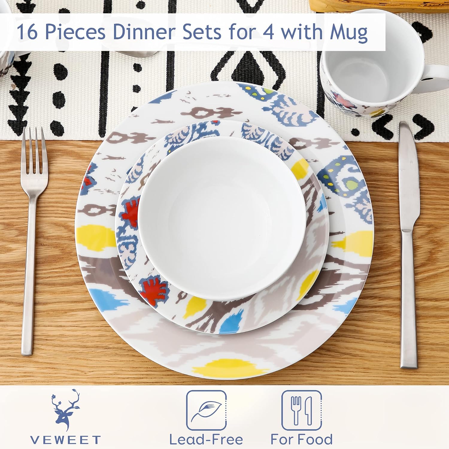 VEWEET 30 PCS Ceramic Dinnerware Sets for 6, Pink Floral Dish Set, ANNIE | Porcelain Dinner Set Including Dessert Plates, Soup Plates, Dinner Plates, Cups & Saucers, Microwave & Dishwasher Safe