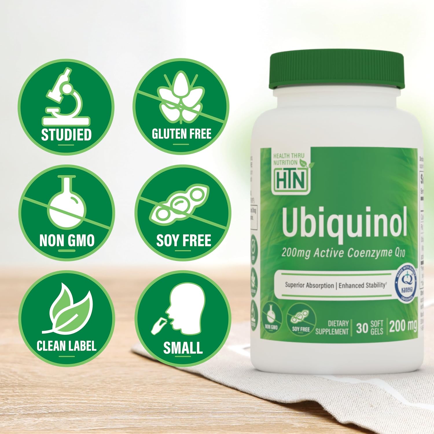 Health Thru Nutrition Ubiquinol 200mg 30 Softgels as Kaneka QH Reduced CoQ-10 | Stabilized - 3rd Party Tested | Enhanced Bioavailability | Cardiovascular & Mitochondria Function Support | Non-GMO | Reduced Form CoQ-10 Supplement, High Absorption, Cardiov…
