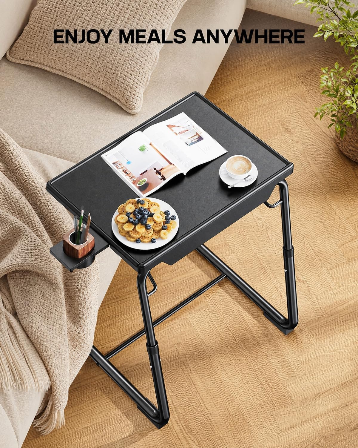 LORYERGO Multifunctional TV Tray Table - 2 Packs Adjustable TV Dinner Tray Tables with 6 Height & 3 Tilt Angle