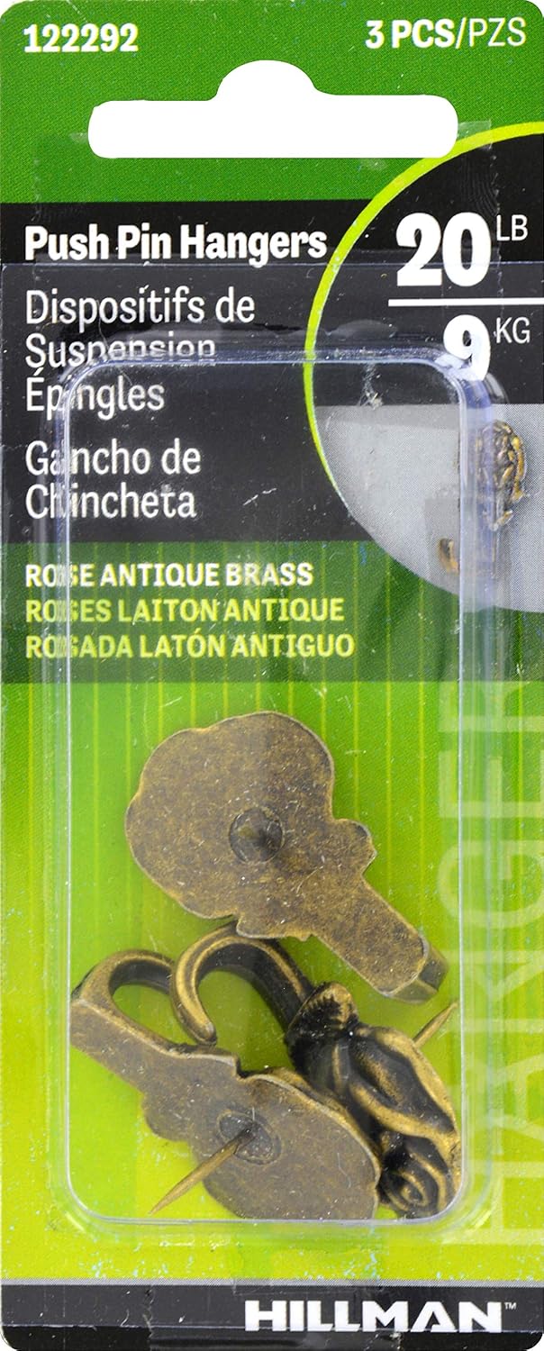 The Hillman Group 122292 Rose Push Pin Hanger, Antique Brass