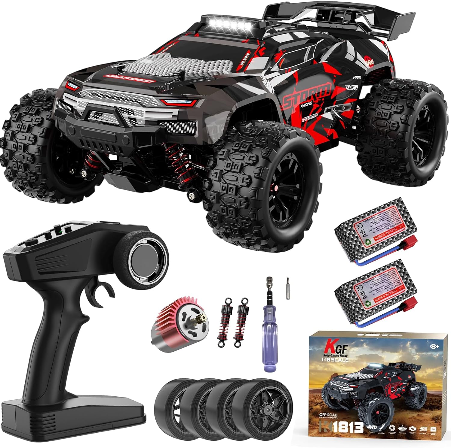 KGF 1:18 Scale All Terrain RC Cars for Adults, High Speed Remote Control Car | Fast RC Cars for Boys Age 8-1, 2.4GHz 4WD Off Road Monster Truck