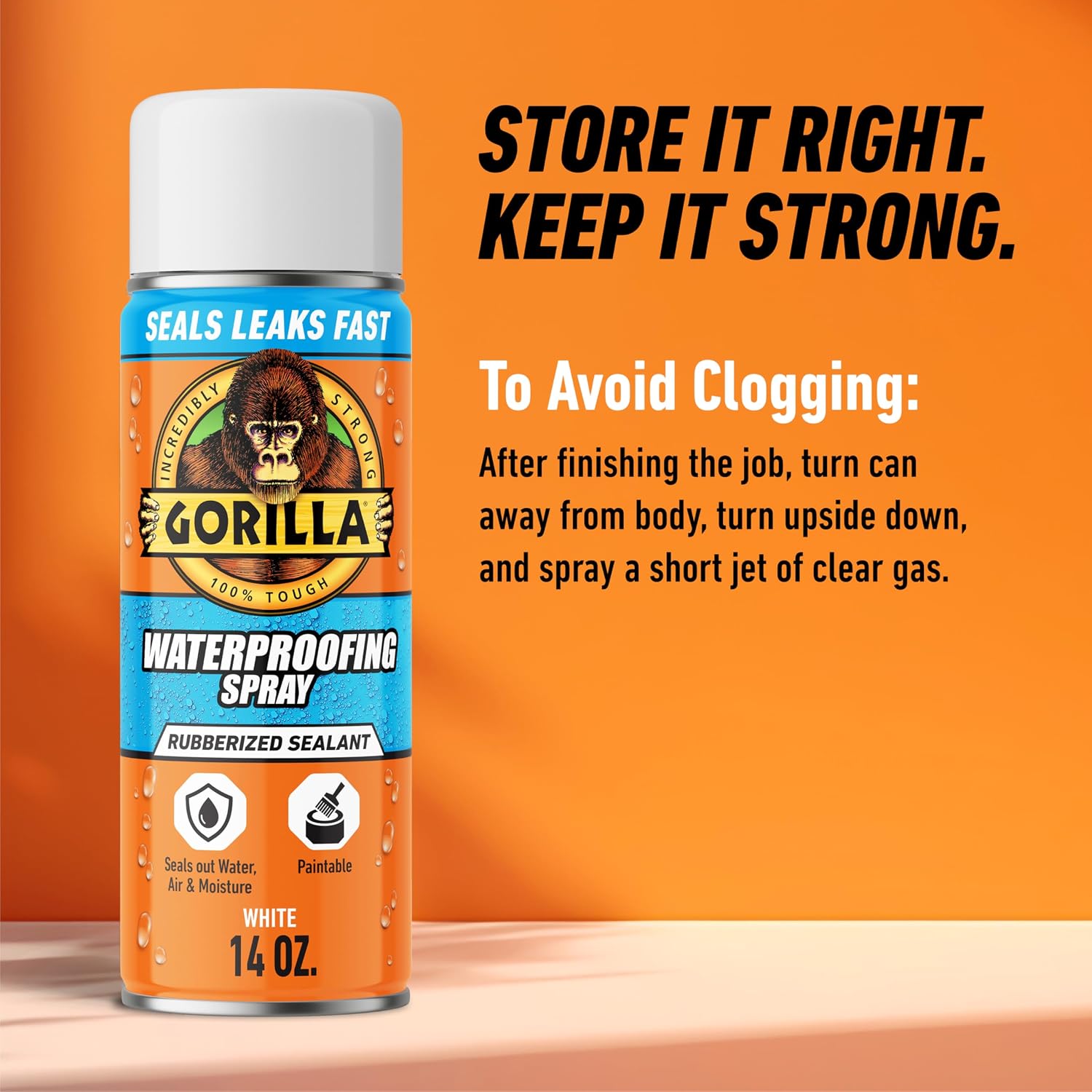 Gorilla Waterproofing Spray, Black, 16 oz, Flexible Rubberized Sealant