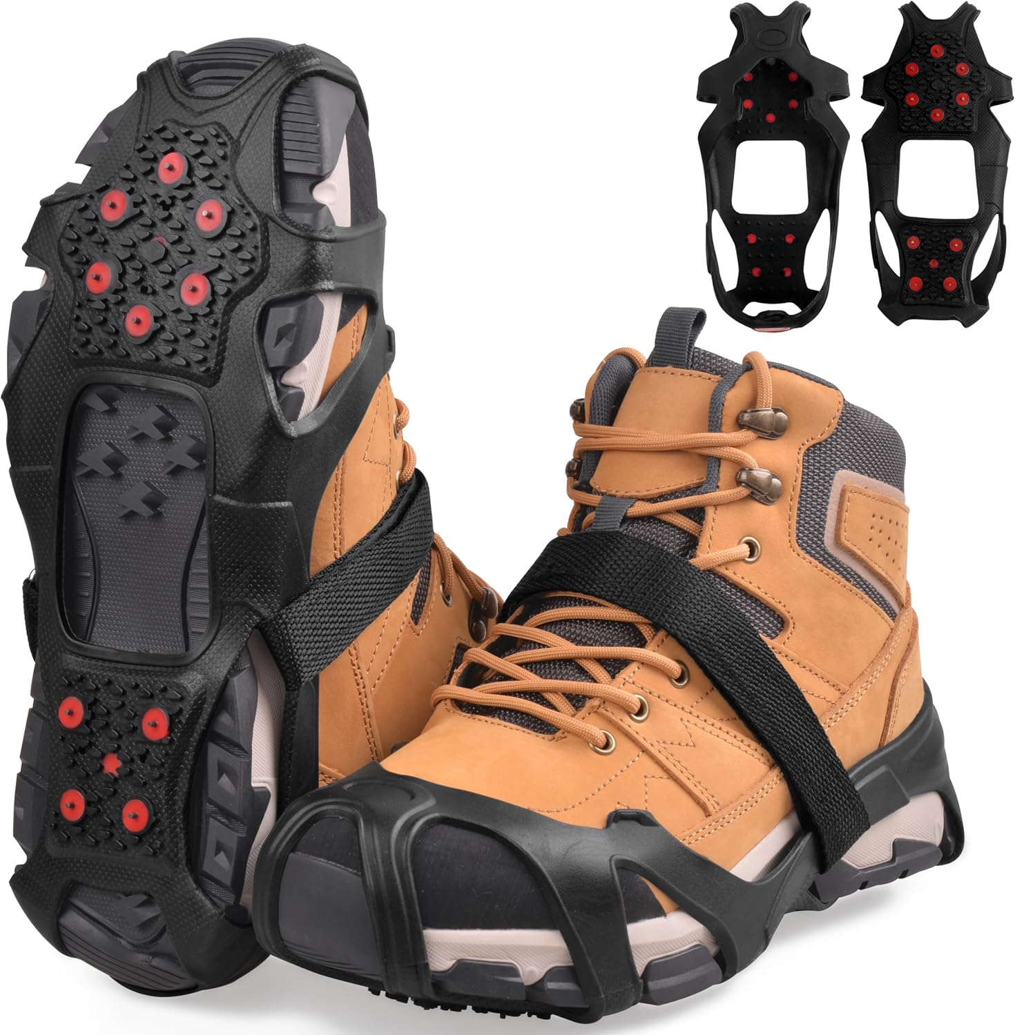 Ice Cleats for Shoes and Boots Tungsten Crampons Non-Slip Shoe Spikes Grippers for Snow and Ice Traction Cleats with Reflective Heel Slip-on Snow