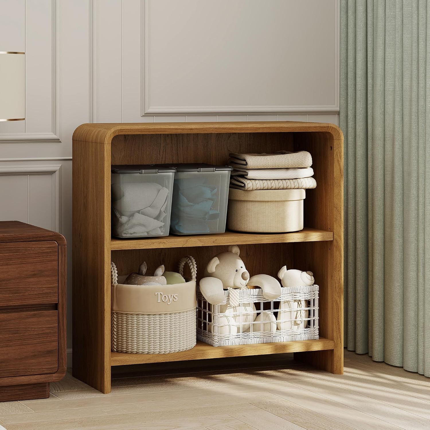 Bevfint 44" Bookcase Tall 3 Shelves Wood Bookshelf with Curved Soft Edges, Heavy Duty Storage Cabinet for Professional Home Office and Living Room, Modern Natural Oak Grain Finish