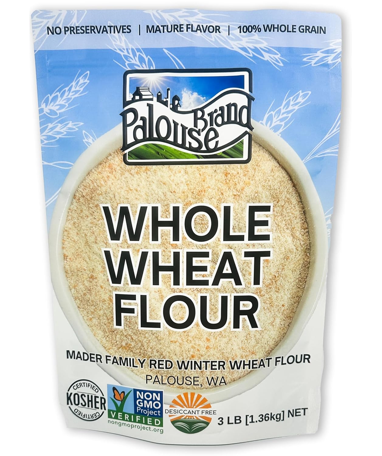 Palouse Brand Certified Glyphosate Residue Free Whole Wheat Flour | 9 LBS | Non-GMO | Unbleached | Stone Ground | Certified Kosher Parve | USA Grown