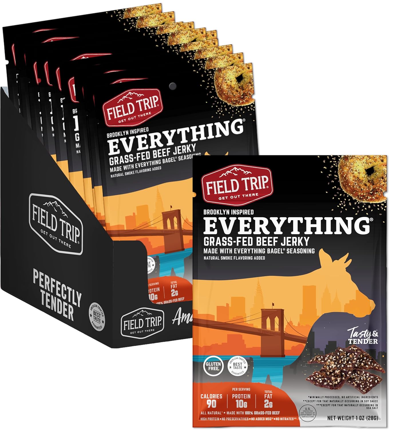 Field Trip Beef Jerky, Original, 1 Oz Bag, 12 Bags/carton | Grass Fed Beef Jerky, Healthy Gluten Free Snacks, All Natural, Paleo-Friendly Beef Jerky, High Protein, Low Carb, No Nitrates