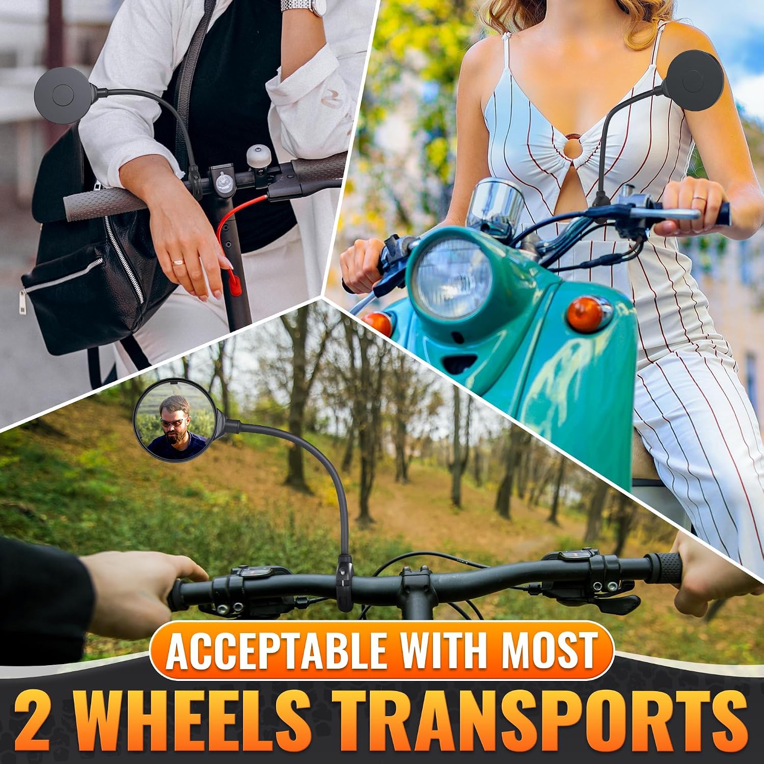 2 Pcs Bike Mirror Handlebar Mount, Convex and 360° Adjustable View