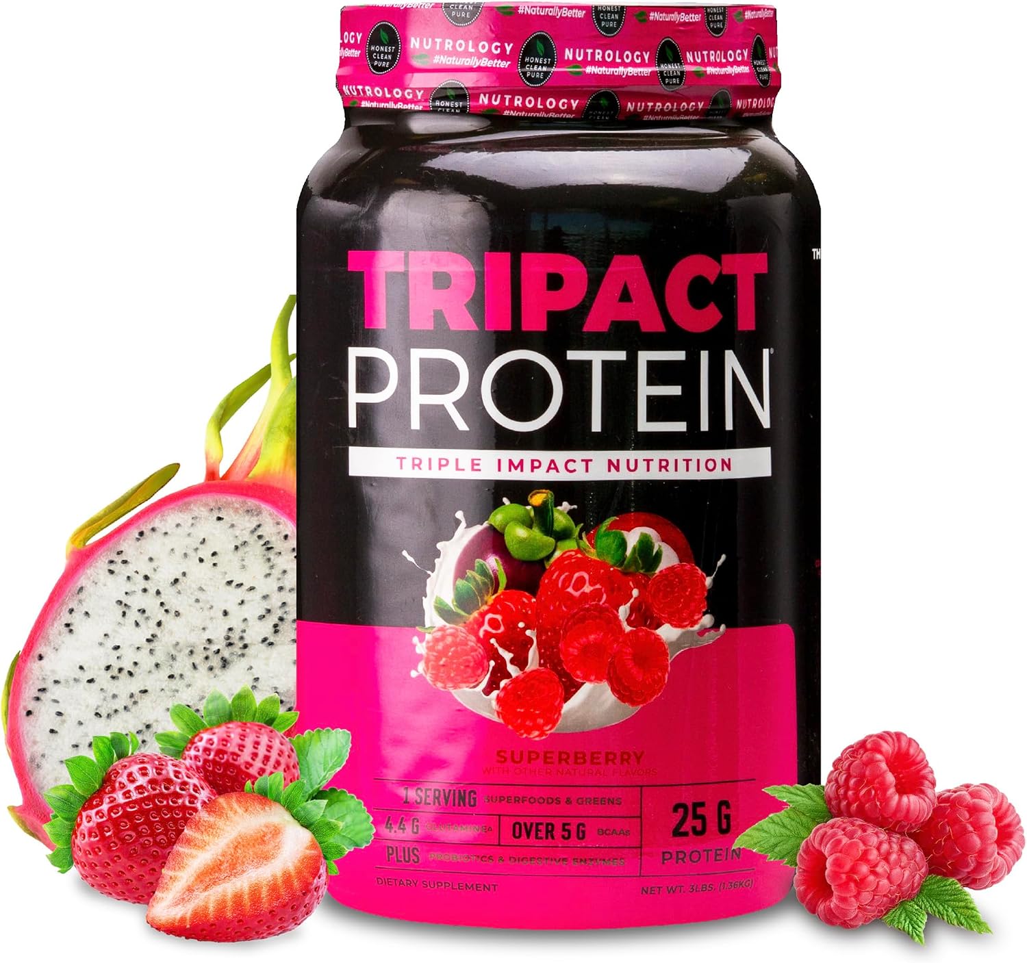 TRIPACT Protein Powder Vanilla Latte Cinnamon - 40 Servings | 7-in-1 Meal Replacement, Grass Fed Whey Protein, Pea Protein, Rice Protein, Greens Blend, Recovery Support