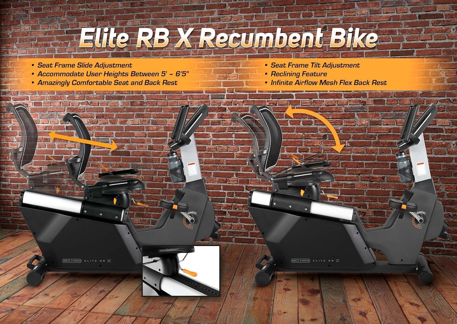 Elite RB X Recumbent Exercise Bike - FreeSync FTMS Bluetooth Smart App Connectivity - Compact 49" (L) - Oversized Soft 4-Way Adj. Seat - 350 lb Cap.