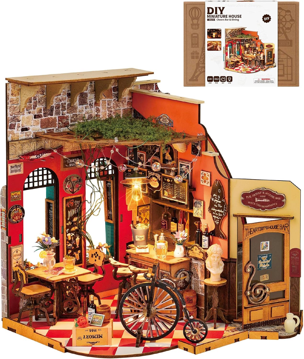 ROBOTIME DIY Miniature House Kit Mini Green House Tiny Dollhouse Wooden Furniture Kit with LED Halloween/Christmas/Birthday Gifts for Adults (Cathy's Greenhouse)