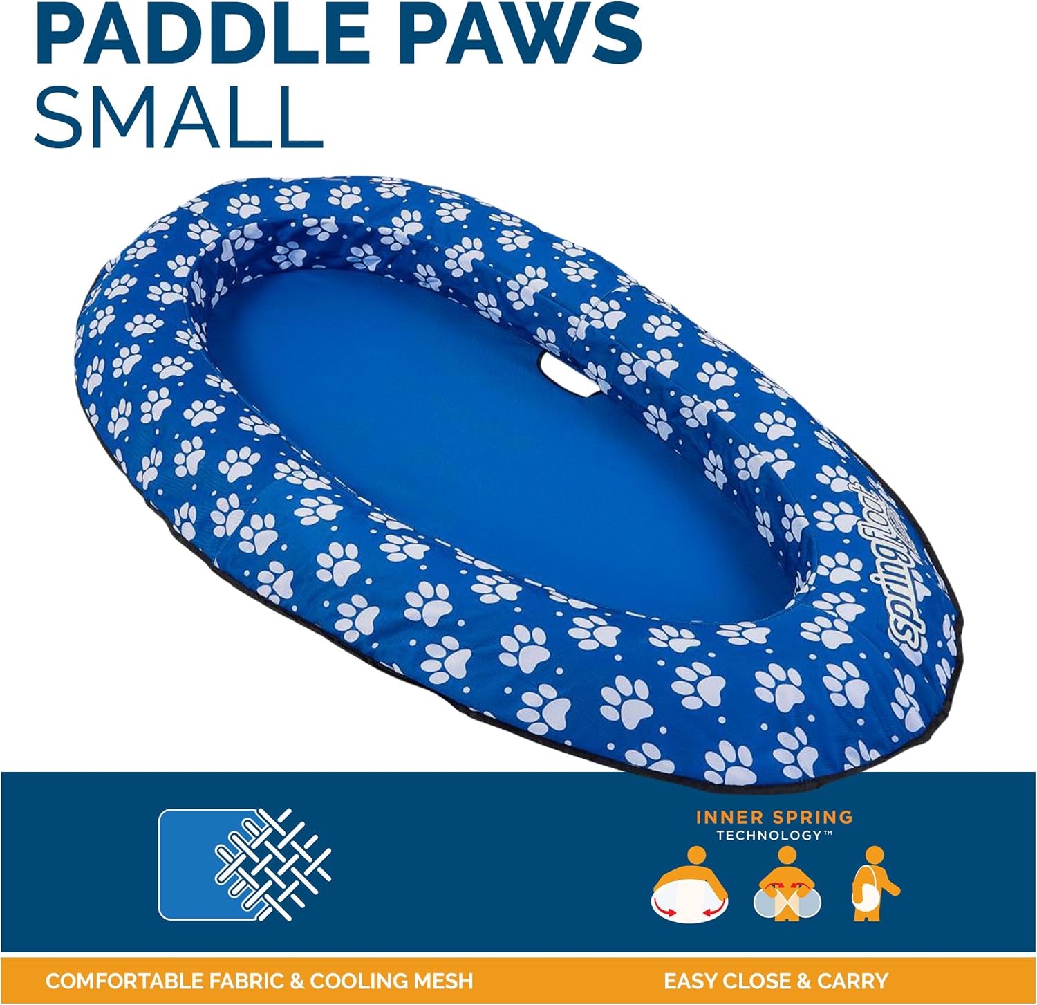 SwimWays Paddle Paws Spring Float Dog Raft, Small (0-65 lbs.) | Fast Inflation for Fast Use During Travel, Durable Scratch-Resistant Design for Use with Dogs, Includes Carrying Case