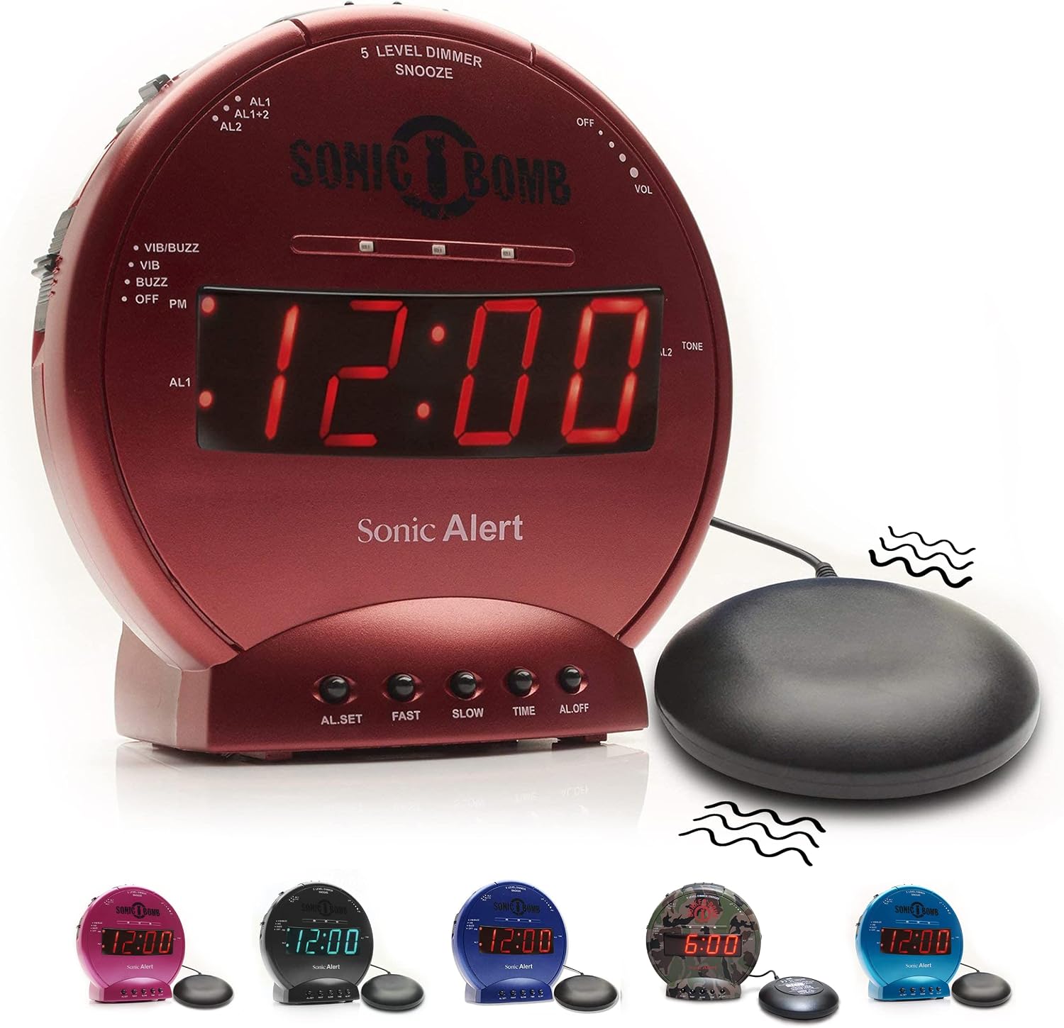 Sonic Bomb Dual Extra Loud Alarm Clock with Bed Shaker, Black | Sonic Alert Vibrating Alarm Clock Heavy Sleepers, Battery Backup | Wake with a Shake