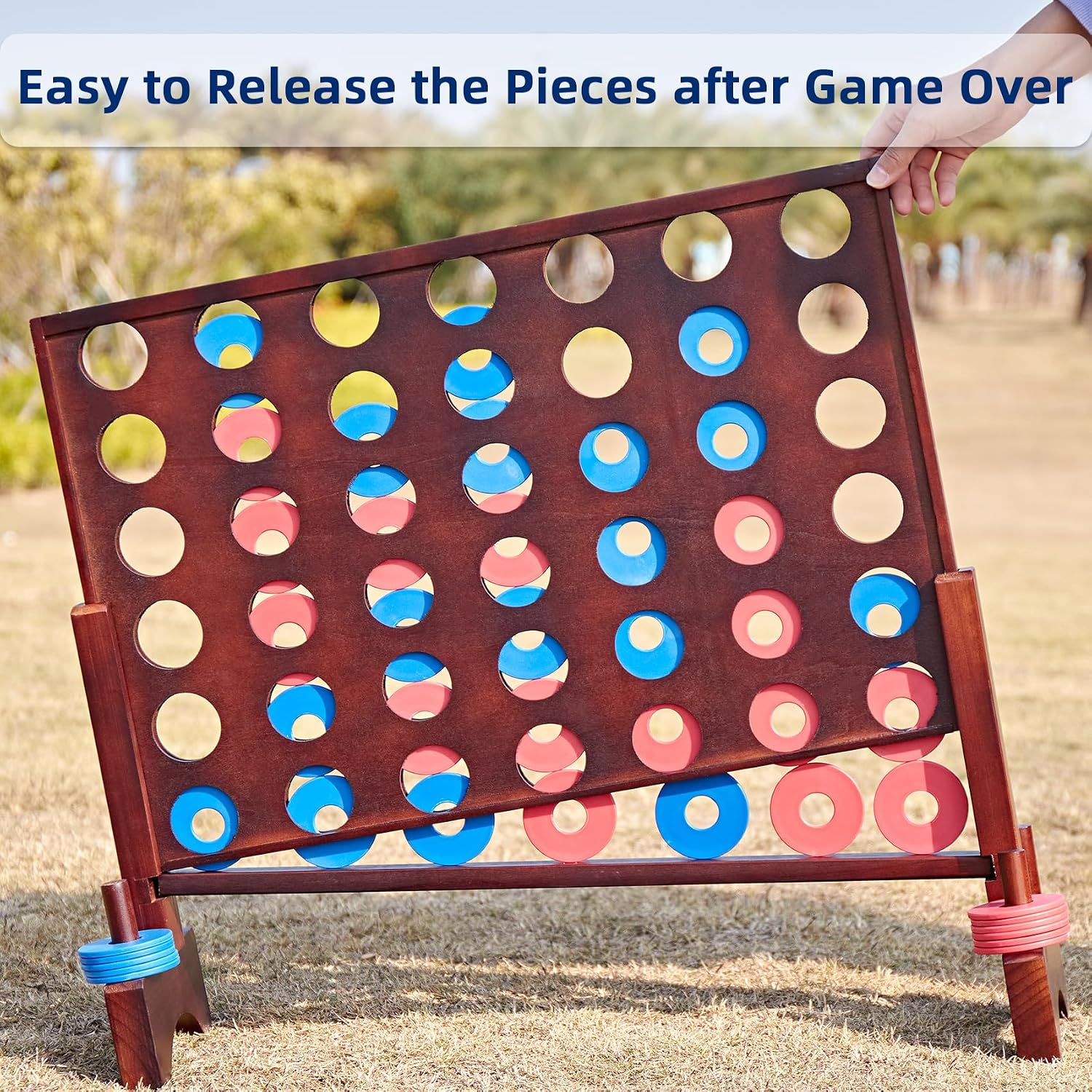 Giant 4 in a Row Game, Wooden 2.8Ft Outdoor Yard Game for Family