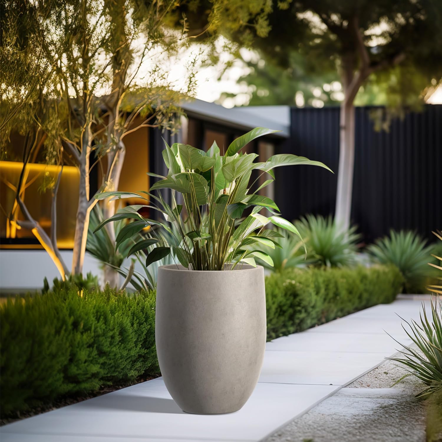 Kante Tall Concrete Planter 21.7" Modern White Floor Pot for Indoor Outdoor
