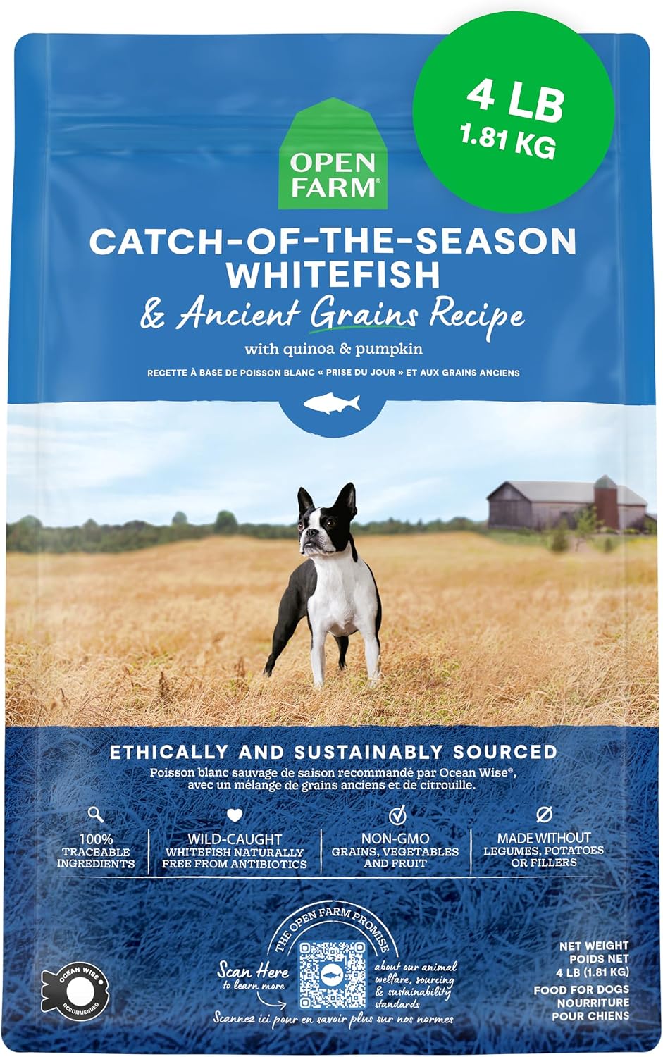 Open Farm Ancient Grains Dry Dog Food, Grass-Fed Beef Kibble, 11lb Bag