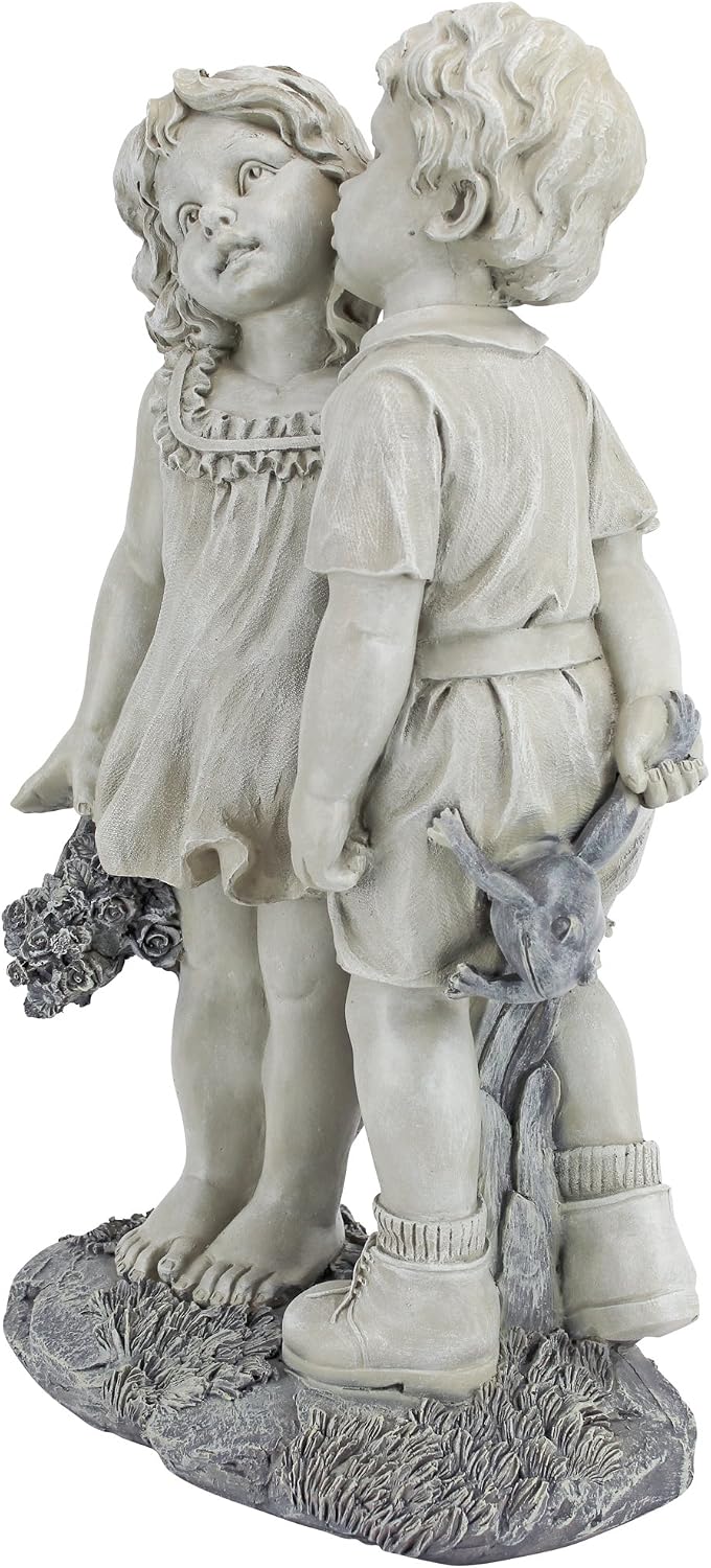 Young Sweethearts: Kissing Children Garden Statue