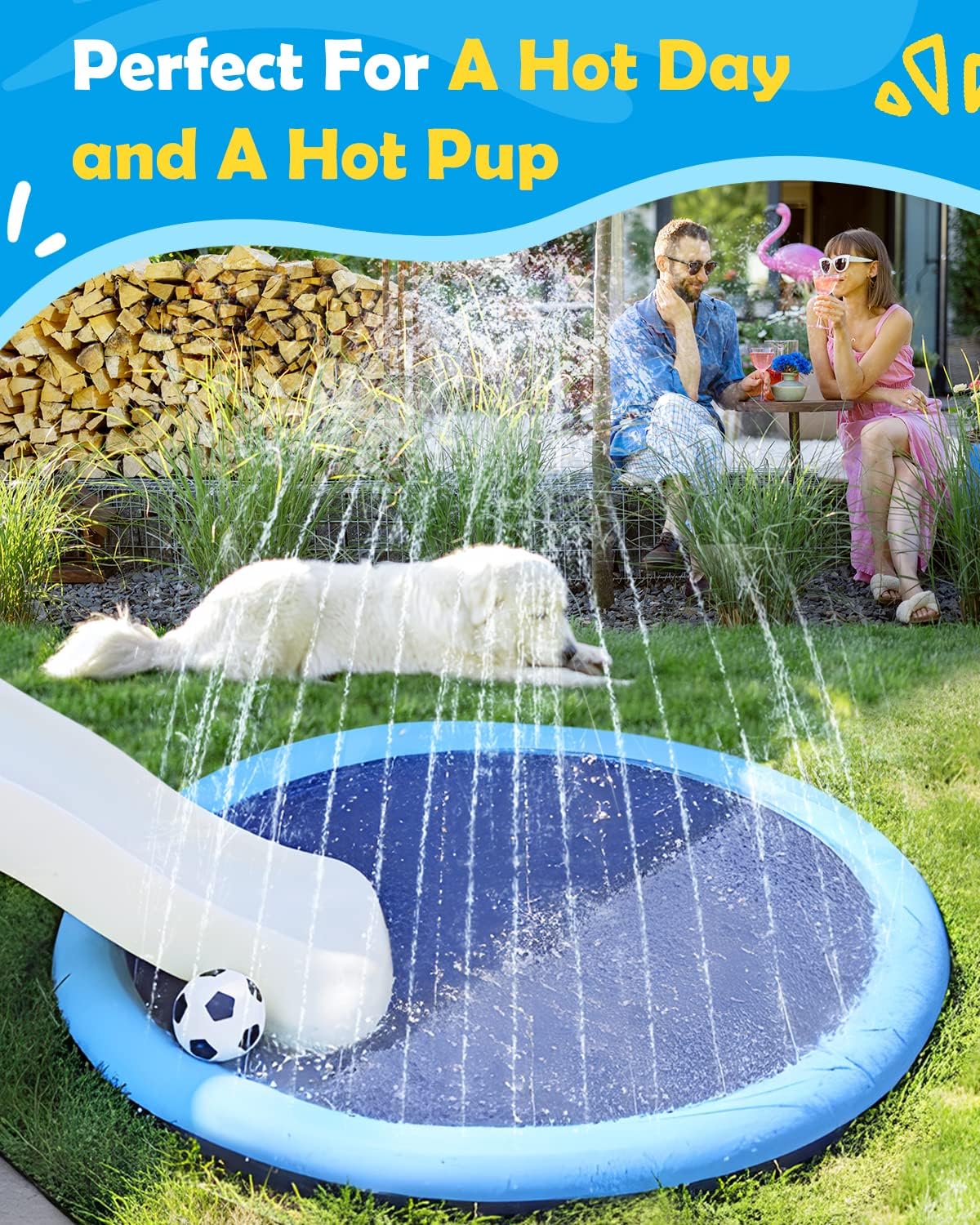 Peteast Dog Pool, Anti-Slip Splash Pad for Dogs, 67 in, Blue