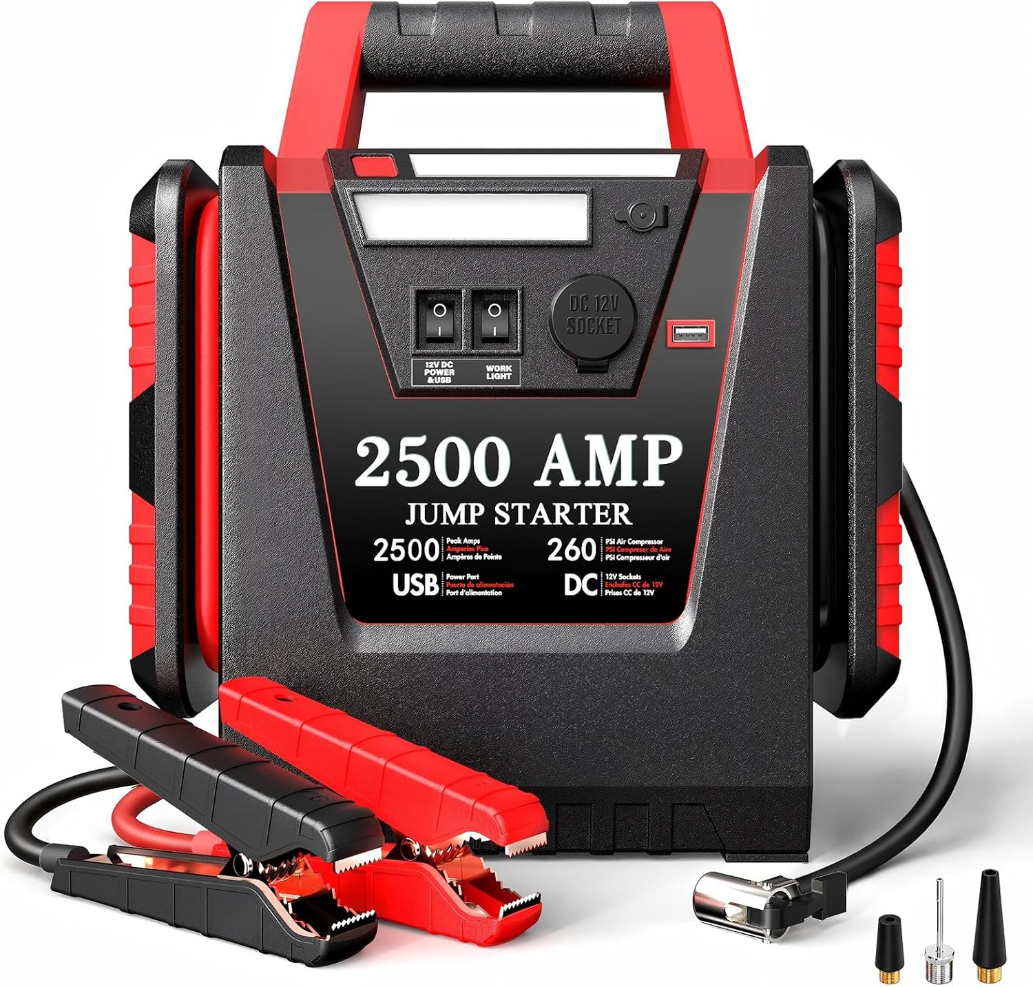 2500A Peak Car Jump Starter with 150PSI Air Compressor, 12V Battery Jump Box for Car, Truck, SUV (Up to 8.0L Gas/Diesel Engines)