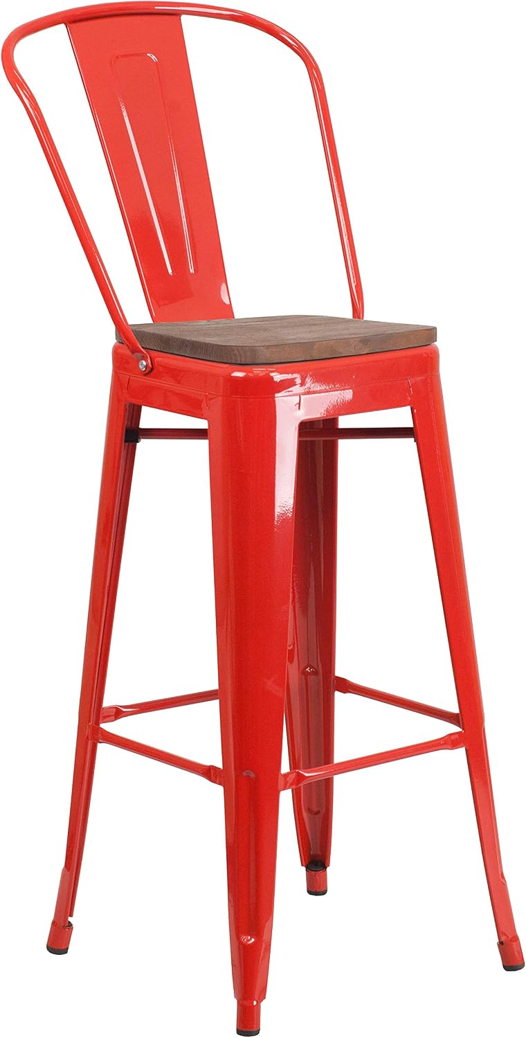 Flash Furniture 30 in Metal Barstool with Back, Blue | Commercial Grade, Removable Back, Indoor/Outdoor Use