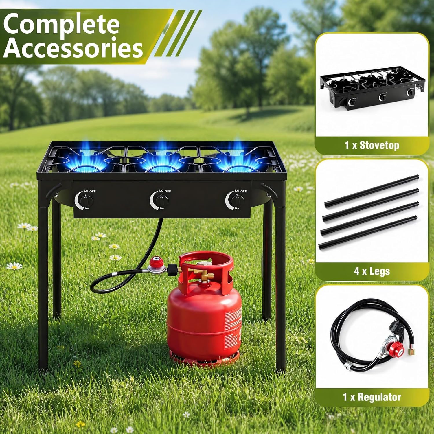 Goplus Outdoor Camping Stove, Dual Burner Propane Gas Cooker