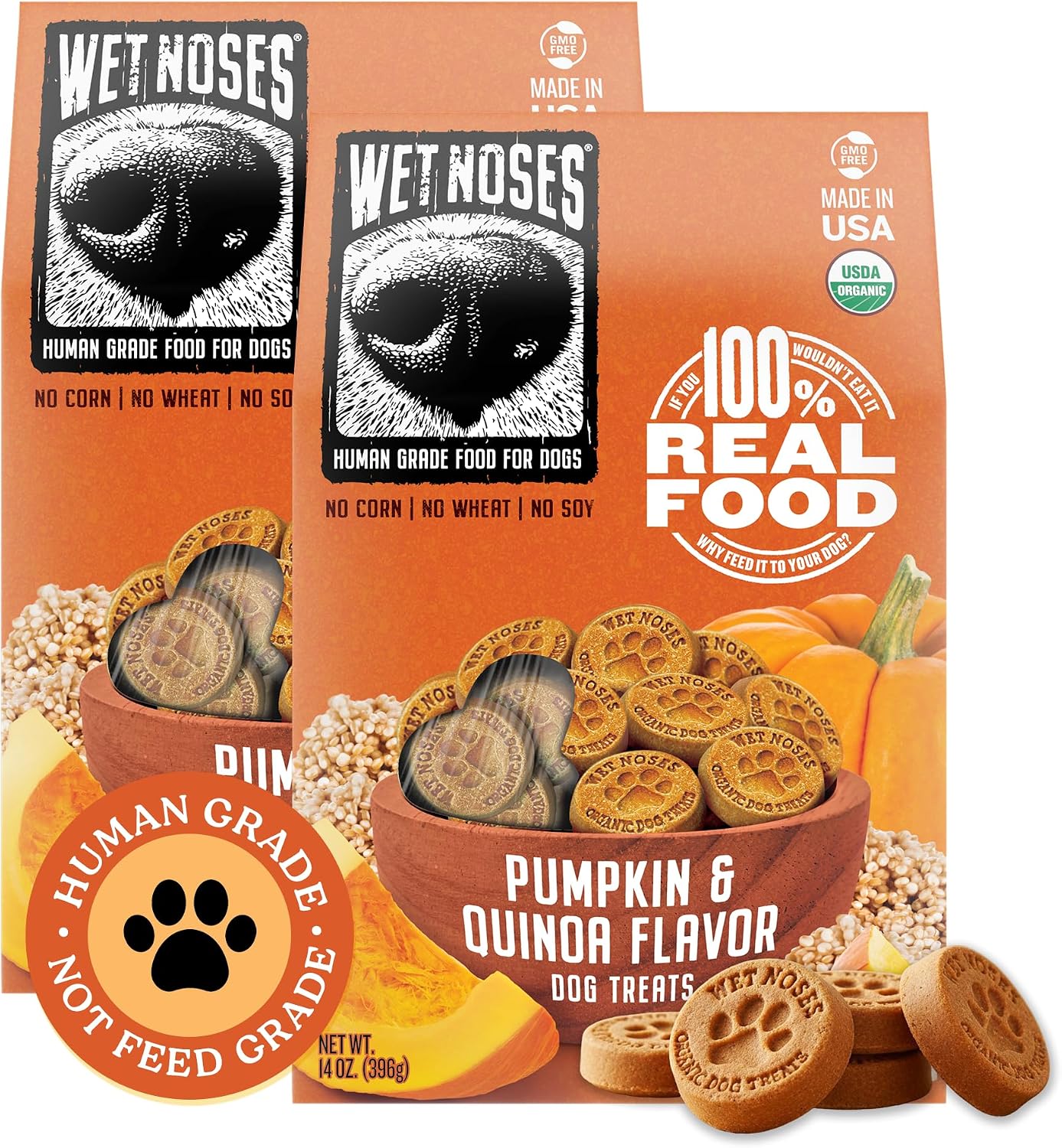 Wet Noses Organic Crunchy Dog Treats – All-Natural, Human-Grade, Non-GMO, Healthy Training & Delicious Snacks for Dogs