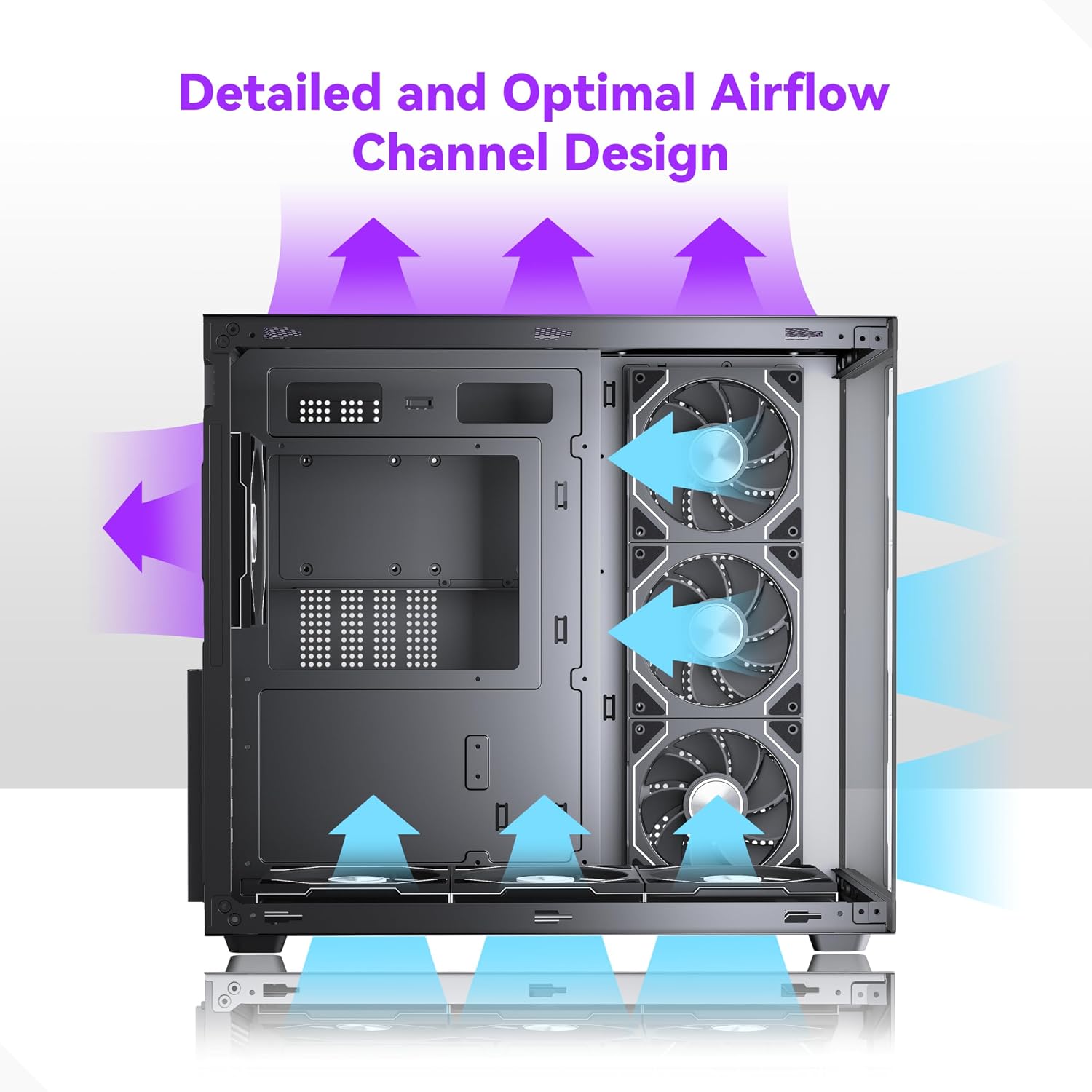 MUSETEX Y6 PC Case, Pre-Installed 7 Infinity Mirror PWM ARGB Fans, ATX Mid Tower Computer Case, Gaming PC Case with Type-C, 270° Full View Tempered Glass, Black