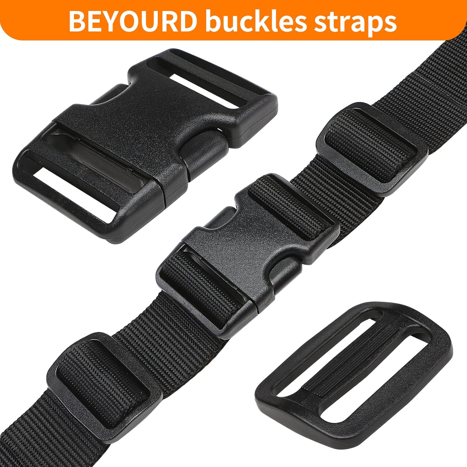 BEYOURD Buckles and Straps Set 1": 6 Yards of Thick Nylon Webbing, 6-Pack Heavy Duty Adjustable Quick Side Release Plastic Buckles