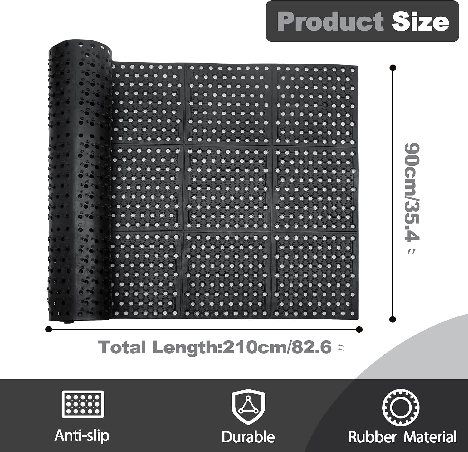 uyoyous Rubber Flooring Mat with Drainage Holes 82.67"x35.43" Resistant Anti-Fatigue Commercial Kitchen Mats with Non-Slip Backing Heavy Duty Rubber