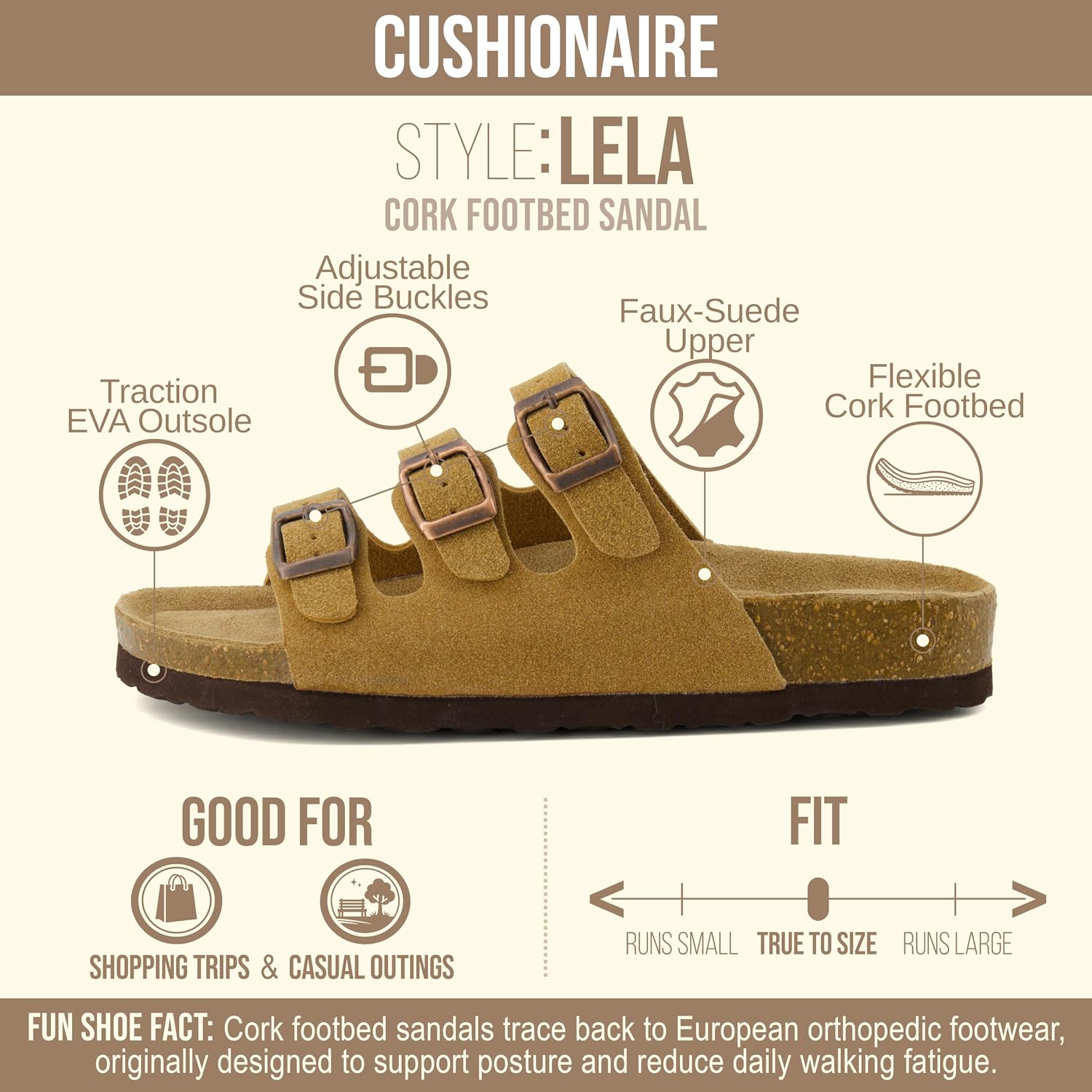 CUSHIONAIRE Women's Lela Cork footbed Sandal with +Comfort