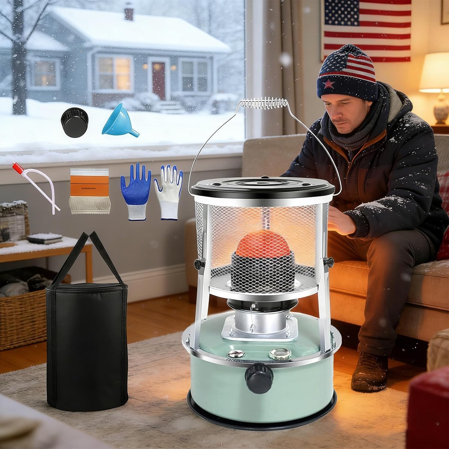 Emergency Survival Kerosene Heater for Indoor Use, 2026 Upgraded Non Electric Heaters for Indoor with Cooking Top, 9000 Btu Radiant Heat, 18-21h Runtime, For Winter Storm, Grid down & Home (Black)