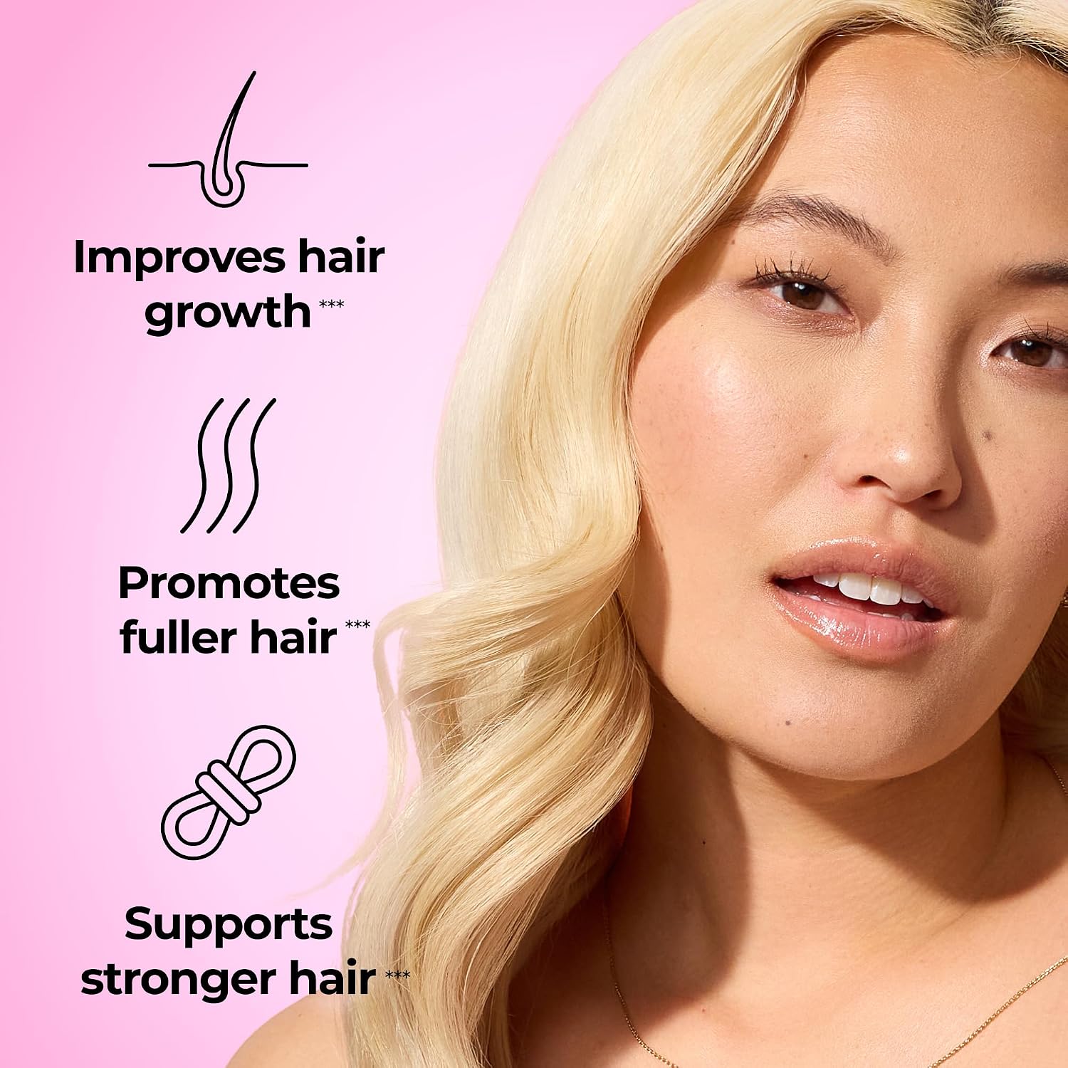 HUM Hair Strong Strawberry Gummies, Hair Growth Support, 60 Count | Folic Acid, Fo-Ti Root Extract, Biotin, Zinc & B12, Vegan Strawberry Gummies, Women & Men