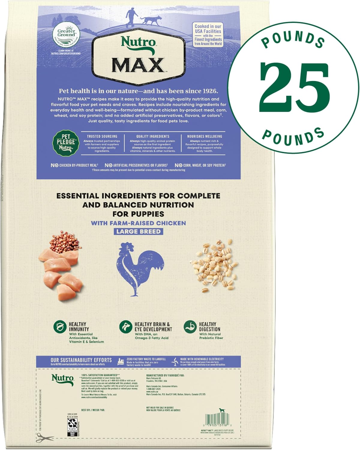 Nutro Max Puppy Recipe Dry Dog Food, Farm-Raised Chicken, 12 lb | 100% complete & balanced, omega 3 & 6 fatty acids, supports digestion & skin, no artificial preservatives or colors