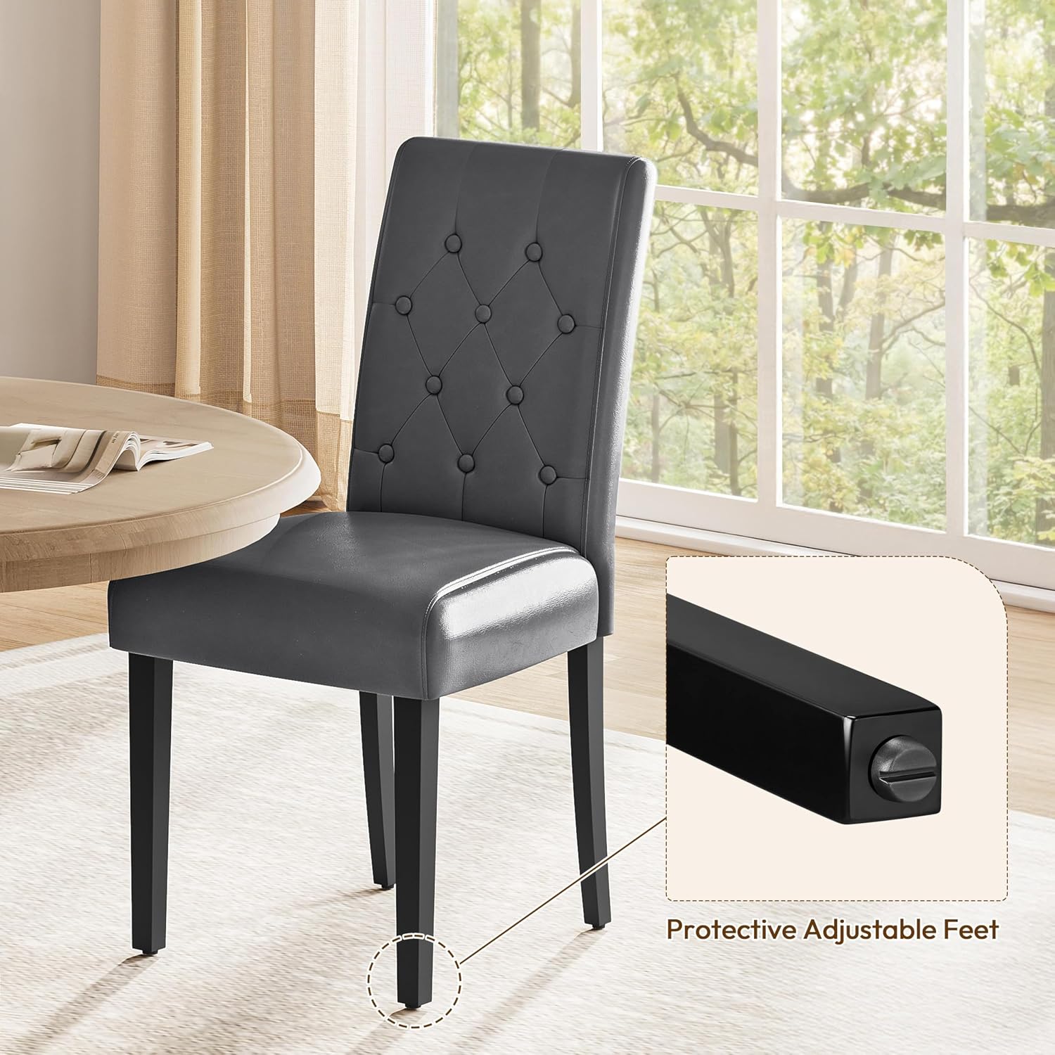 Yaheetech Dining Chairs Set of 2 Button Tufted Kitchen Chairs Brown