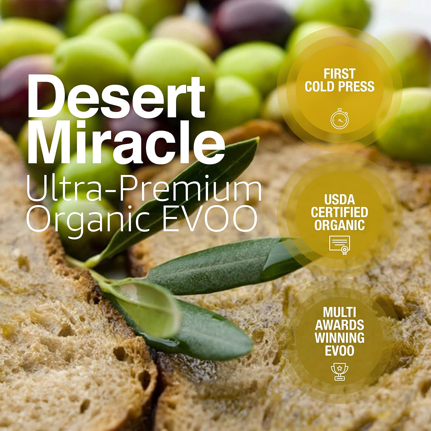 Desert Miracle Organic Extra Virgin Olive Oil, High Polyphenol, 17 fl oz | Gourmet Moroccan EVOO, First Cold Pressed Olive Oil Extra Virgin, Polyphenol-Rich, Flavor Trusted By Award-Winning Chefs