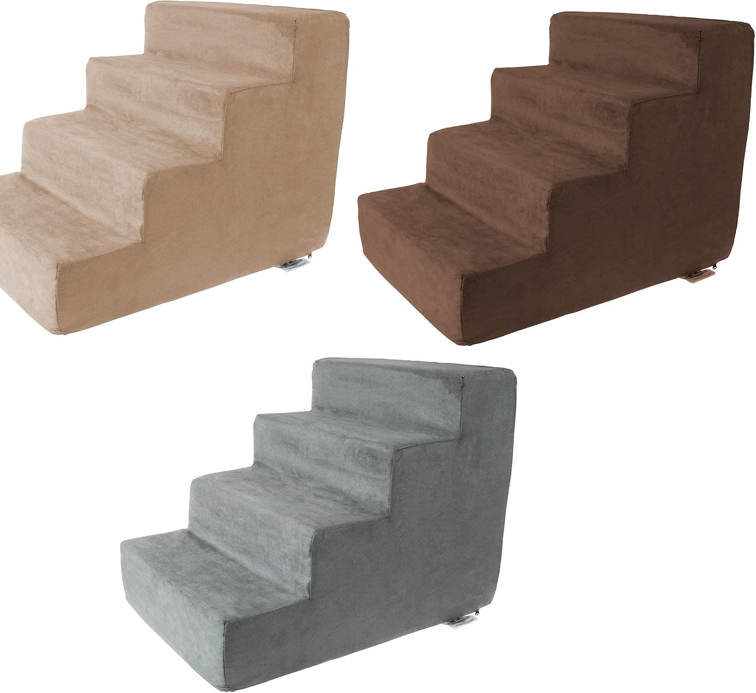 3-Step Pet Stairs - Nonslip Foam Dog and Cat Steps with Removable Zippered Microfiber Cover - 2-Tone Design for Home or Vehicle Use by PETMAKER (Tan) | 3-Step Pet Steps for High Bed and Couch - Pet Stairs with Nonslip Bottom, High-Density Foam, and Remov…