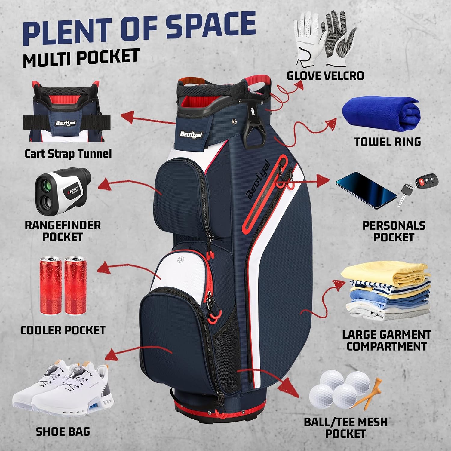 15-Way Golf Cart Bag, Lightweight Golf Club Bag for Men with Cooler | 15 Separate Compartments Easy Club Access Multiple Storage Pockets Cart Strap Channel Beverage Storage and Carry Handles