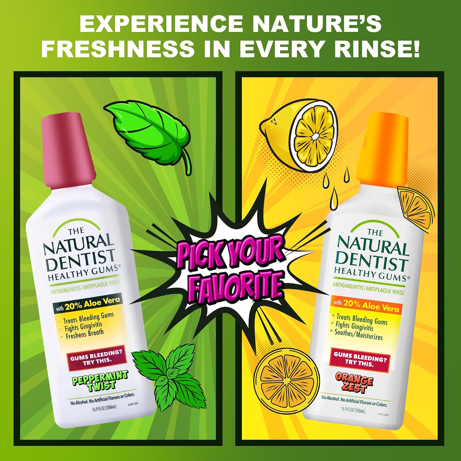 The Natural Dentist Peppermint Twist Mouthwash, No Alcohol & No Fluoride, Plant-Based Daily Rinse that Refreshes & Comforts the Mouth, 16.9 fl oz