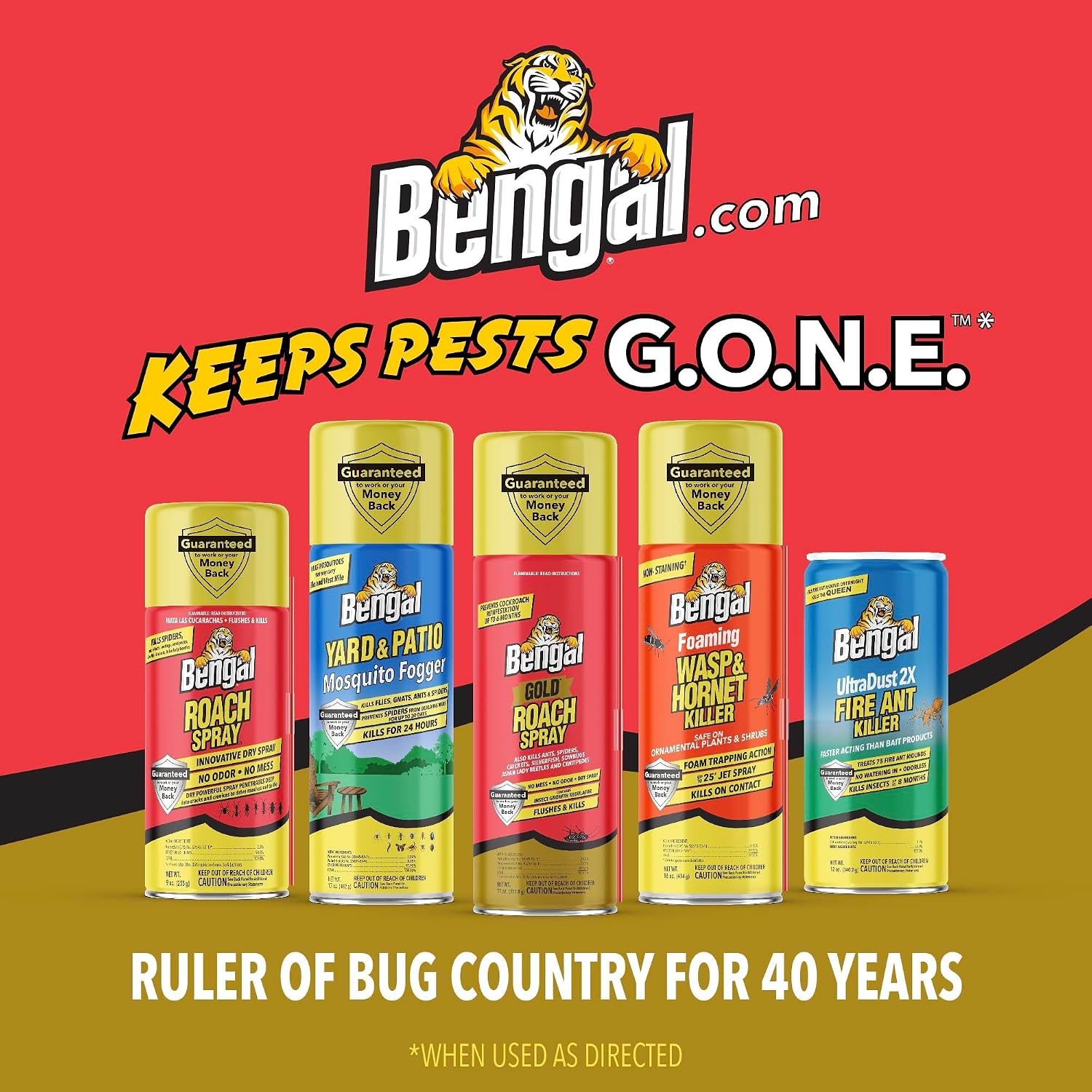 Bengal Gold Roach Spray - Prevents Reinfestation Up to 6 Months - 3 Pack | 11 oz - Odorless, Stain-Free Bug Spray for Home