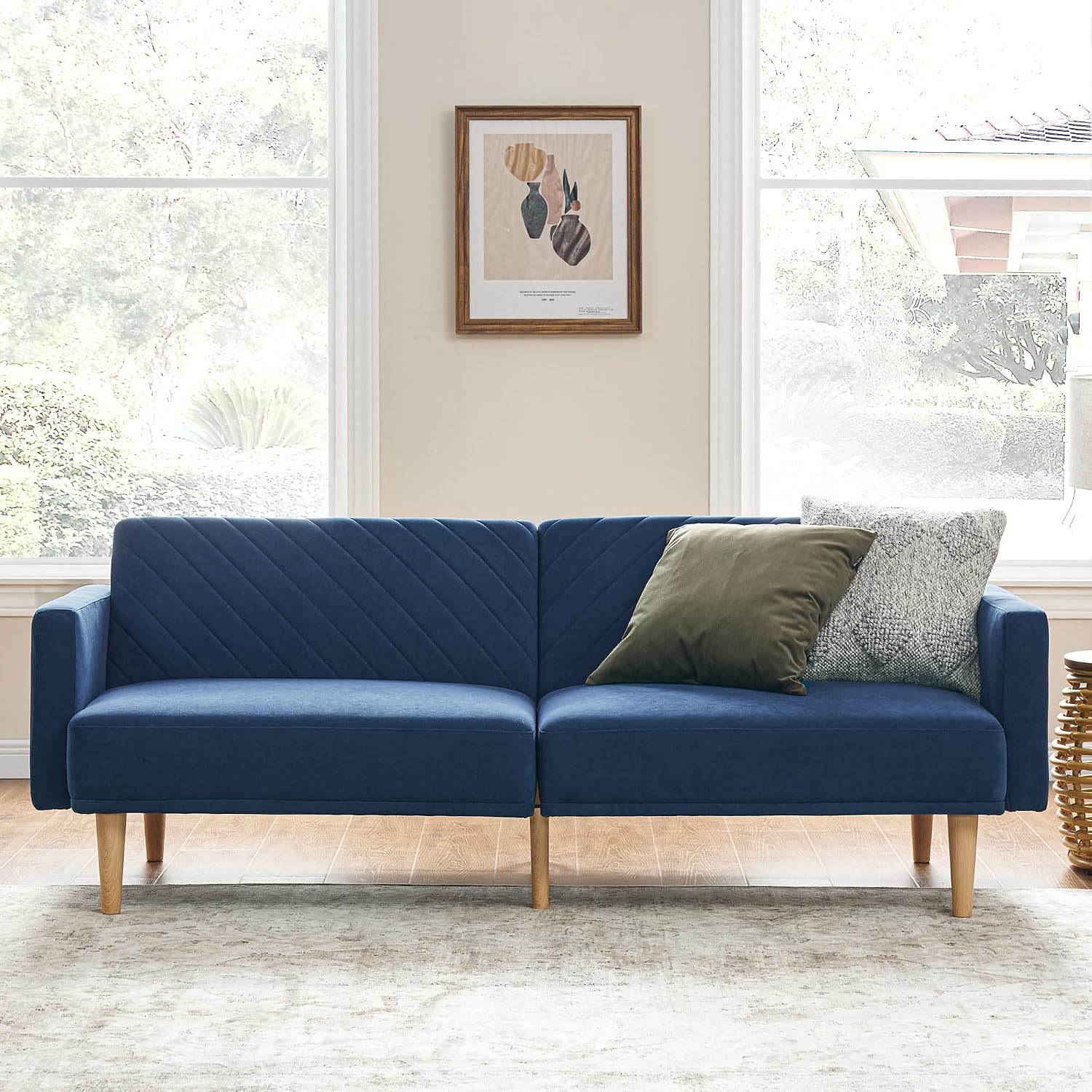 mopio 76.4" Futon Sofa Bed Chevron Styled, Sleeper Couch (Old Rosa Velvet)