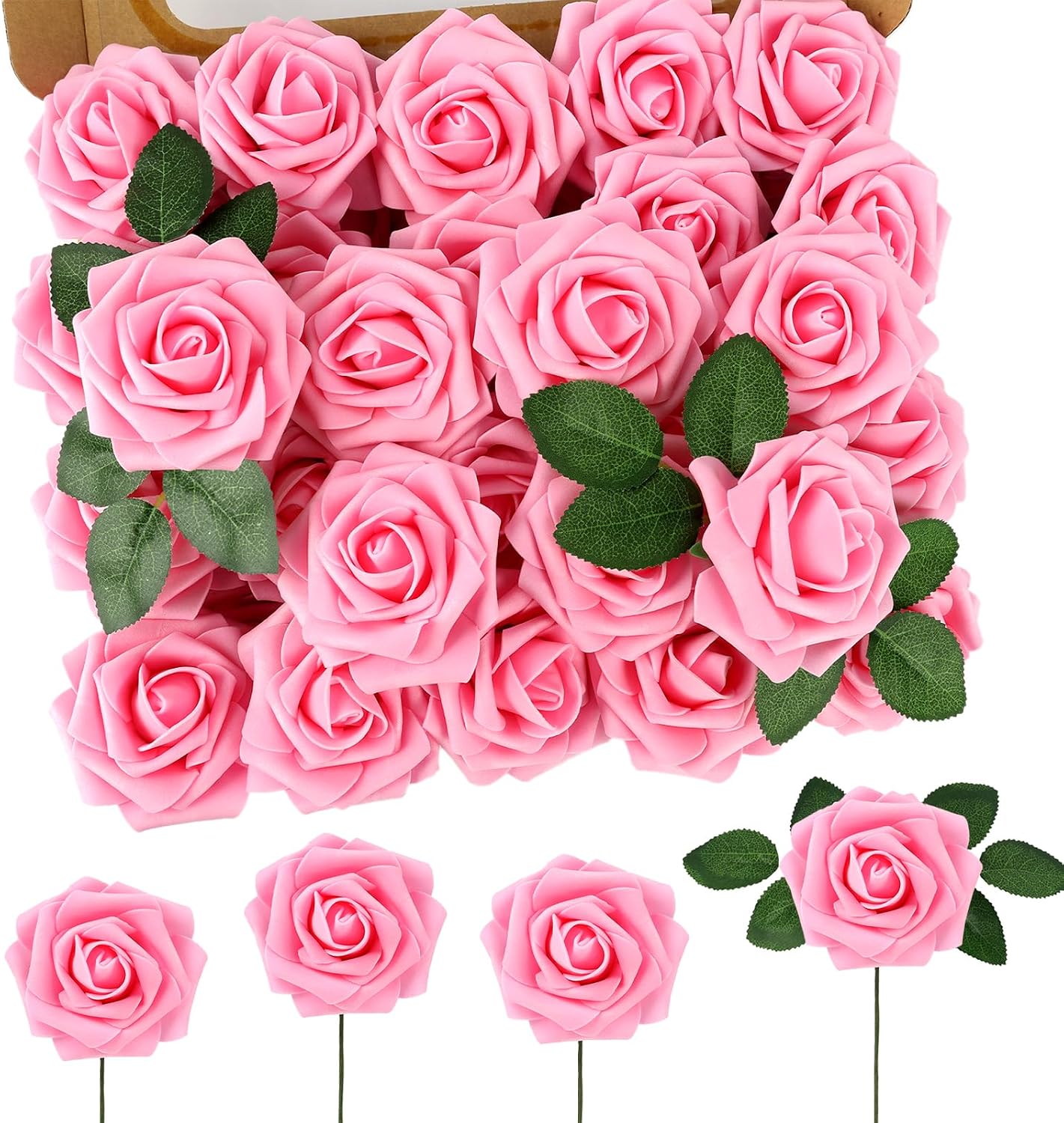 30PCS Yellow Artificial Flowers, Real Touch Fake Roses for Fall Decorations
