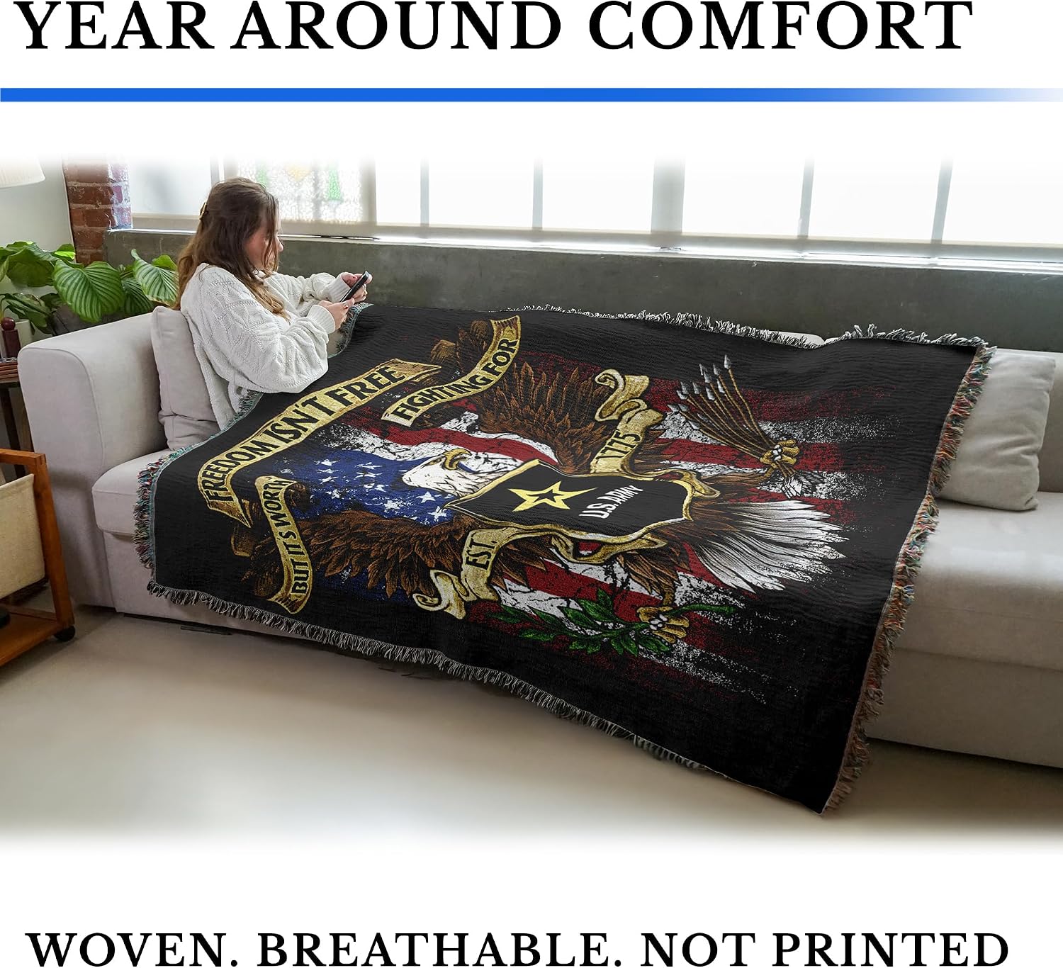 Pure Country Weavers US Army -Military Service Mark Seal Blanket Eagle - Gift Military Tapestry Throw Woven from Cotton - Made in the USA (72x54)