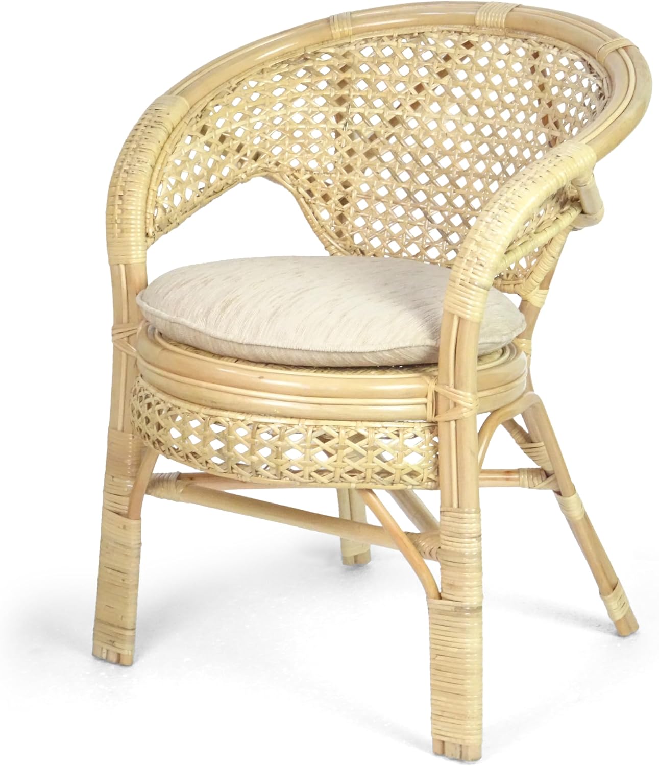 Pelangi Handmade Rattan Dining Wicker Chair Colonial Color w/Cream Cushion