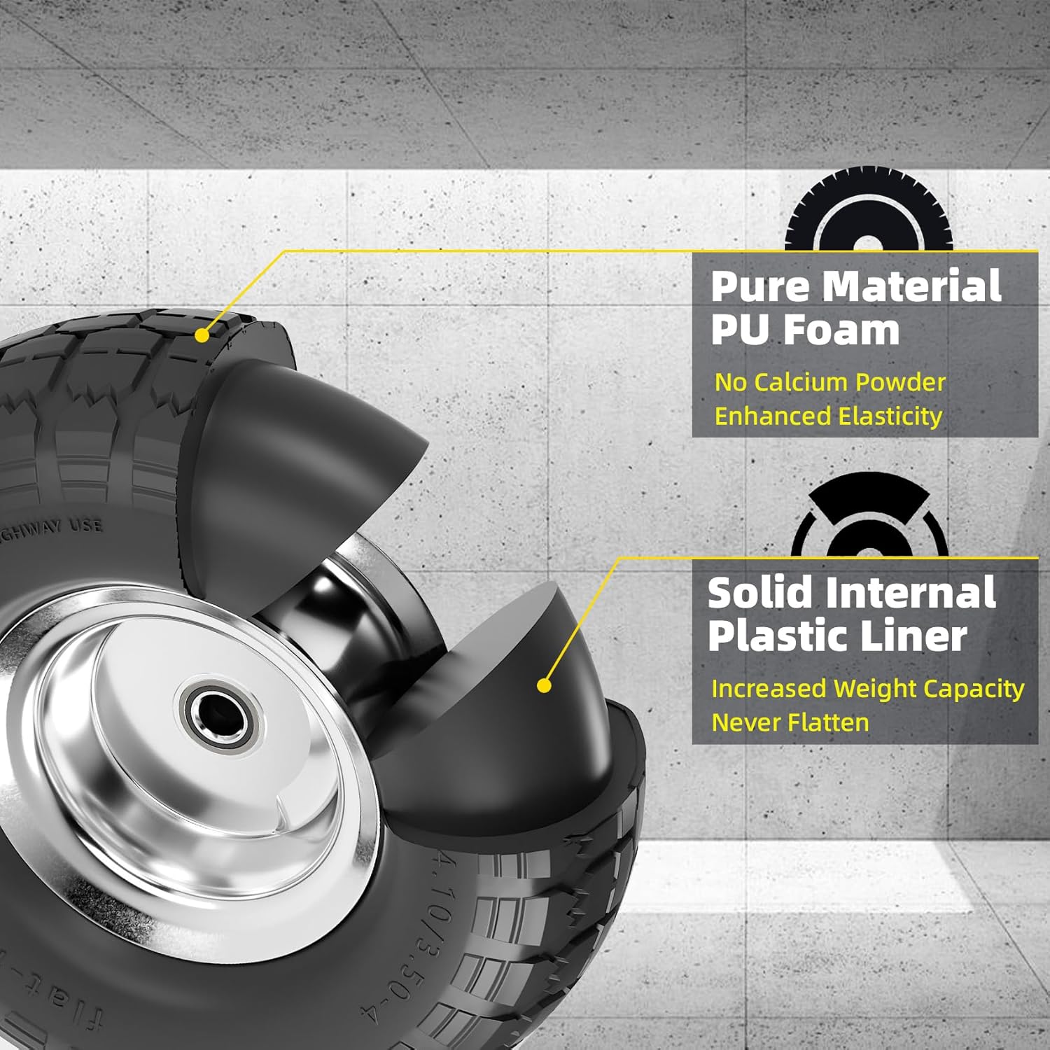 【UPGRADED】4.10/3.50-4 Tire and Wheel Flat Free, 10 Inch Solid Rubber Tire with 5/8”Axle Bore Hole and Double Sealed Bearings