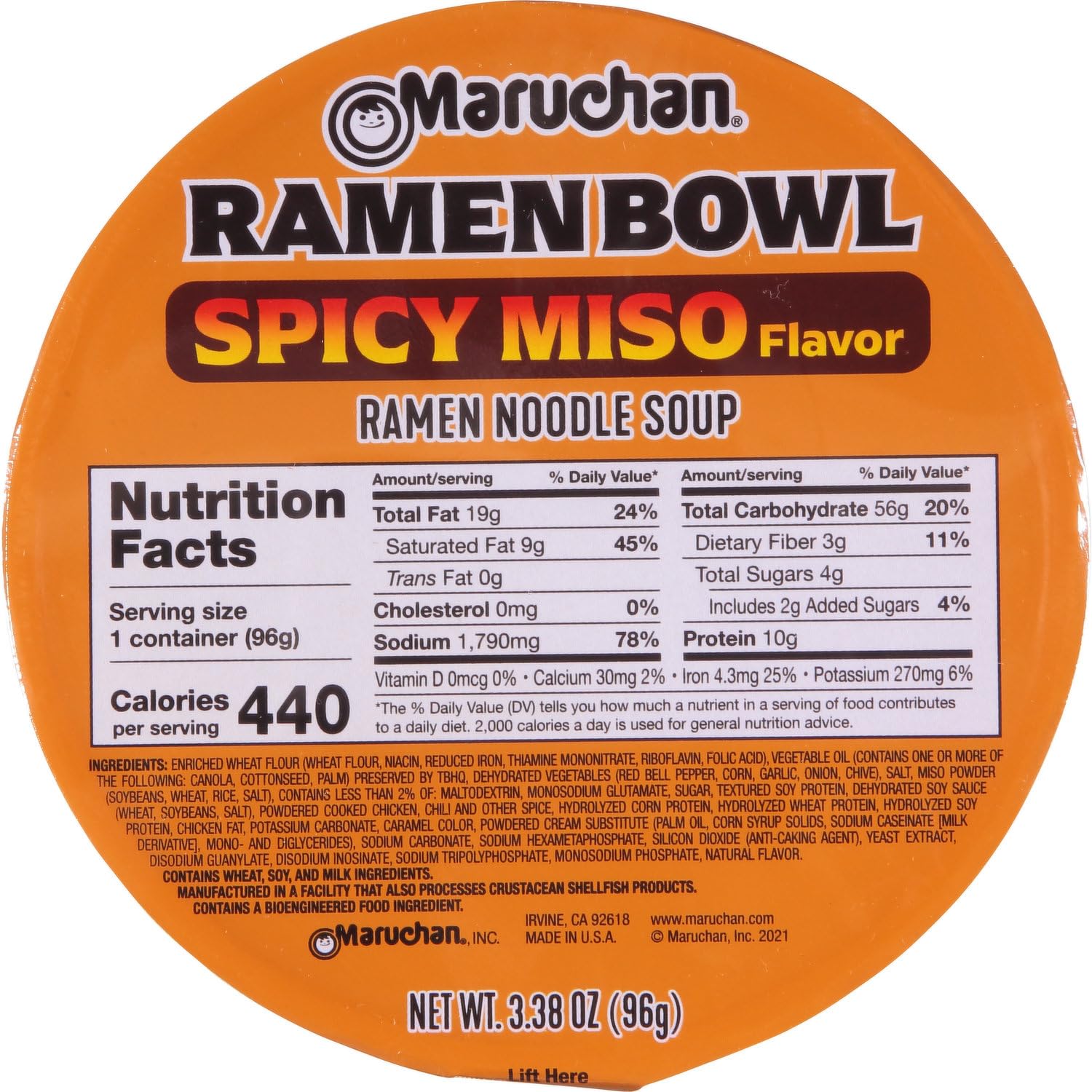 Maruchan Bowl, Taste of Asia, Spicy Miso Ramen, 3.38 Ounce (Pack of 6)