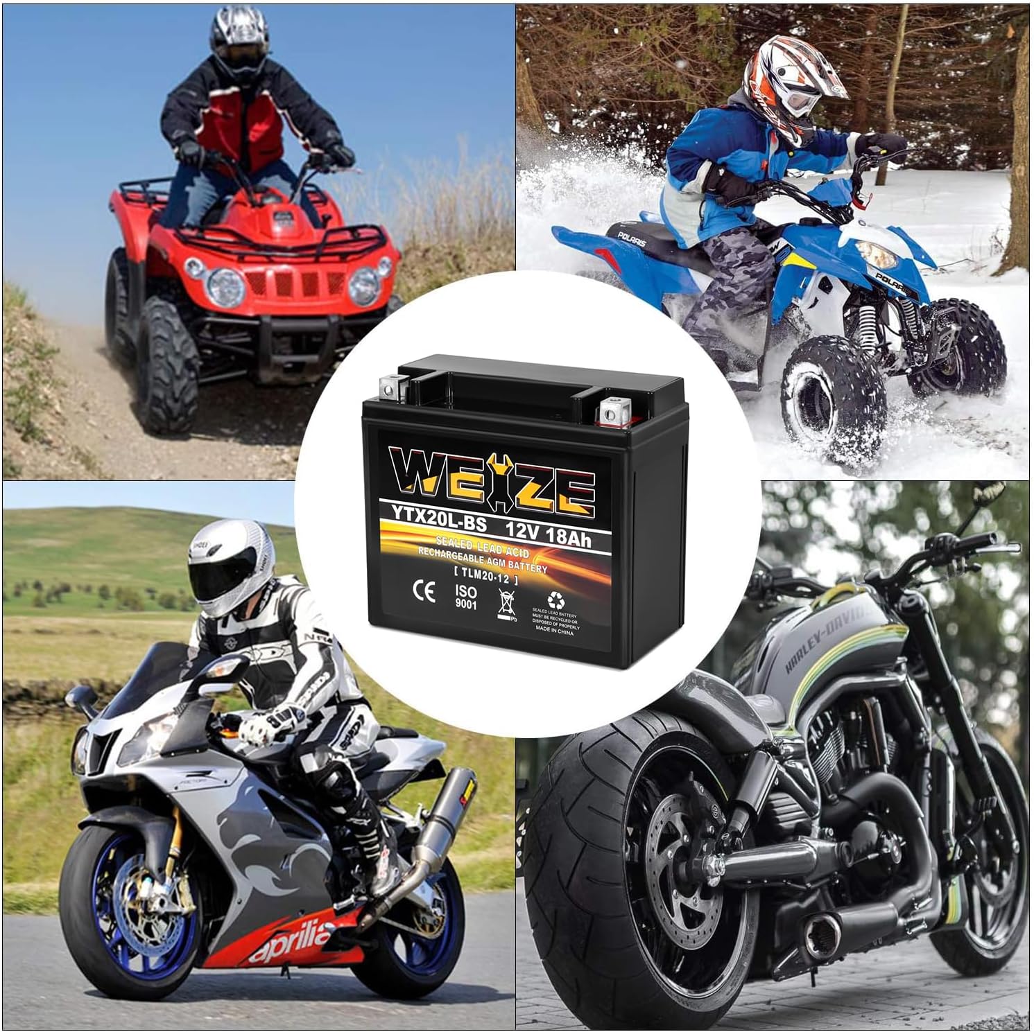 Weize YTX14 BS ATV Battery High Performance - Maintenance Free - Sealed AGM YTX14-BS Motorcycle Battery compatible with Honda Suzuki Kawasaki Yamaha scooter snowmobile