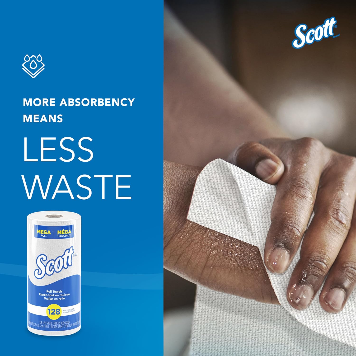 Scott Professional Kitchen Paper Towels, Bulk (41482), Fast-Drying Absorbency Pockets, White, Perforated (128 Sheets/Roll, 20 Rolls/Case, 2