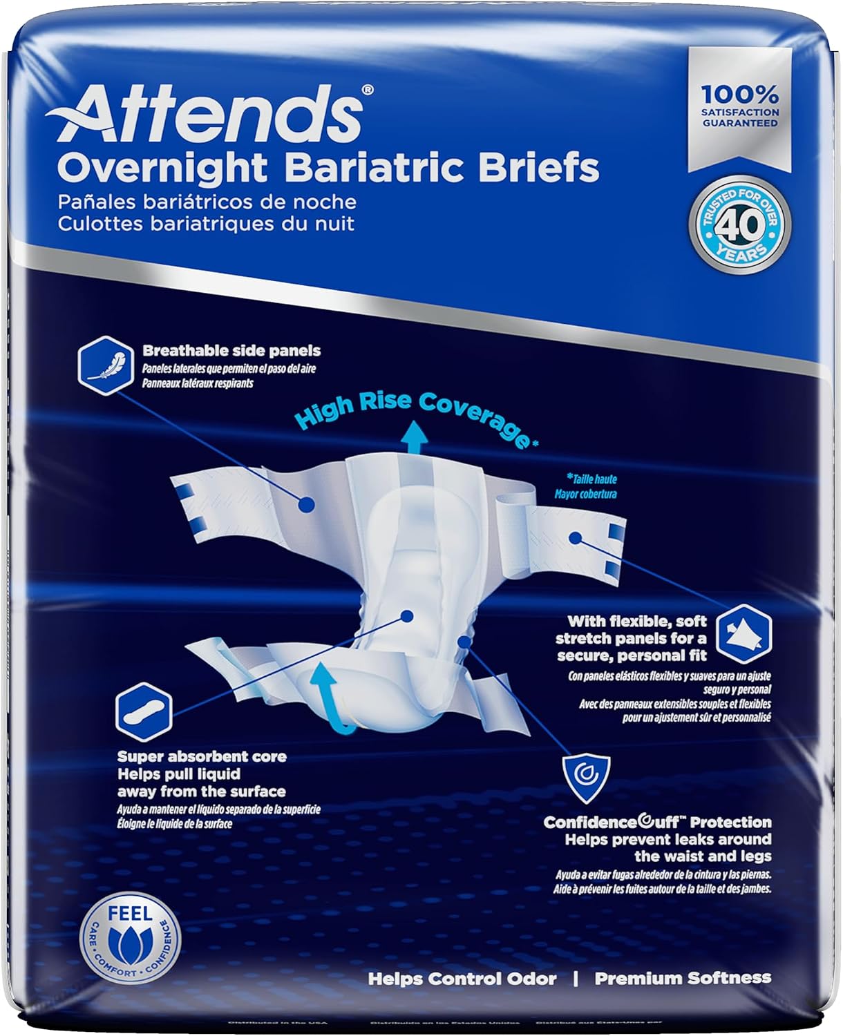 Attends Bariatric Incontinence Disposable Briefs, XX-Large, 63"-70" Waist with Tab Closures, Ultimate Absorbency, Dry-Lock Containment Core and ConfidenceCuff Leakage Protection, 2XL 48ct Case