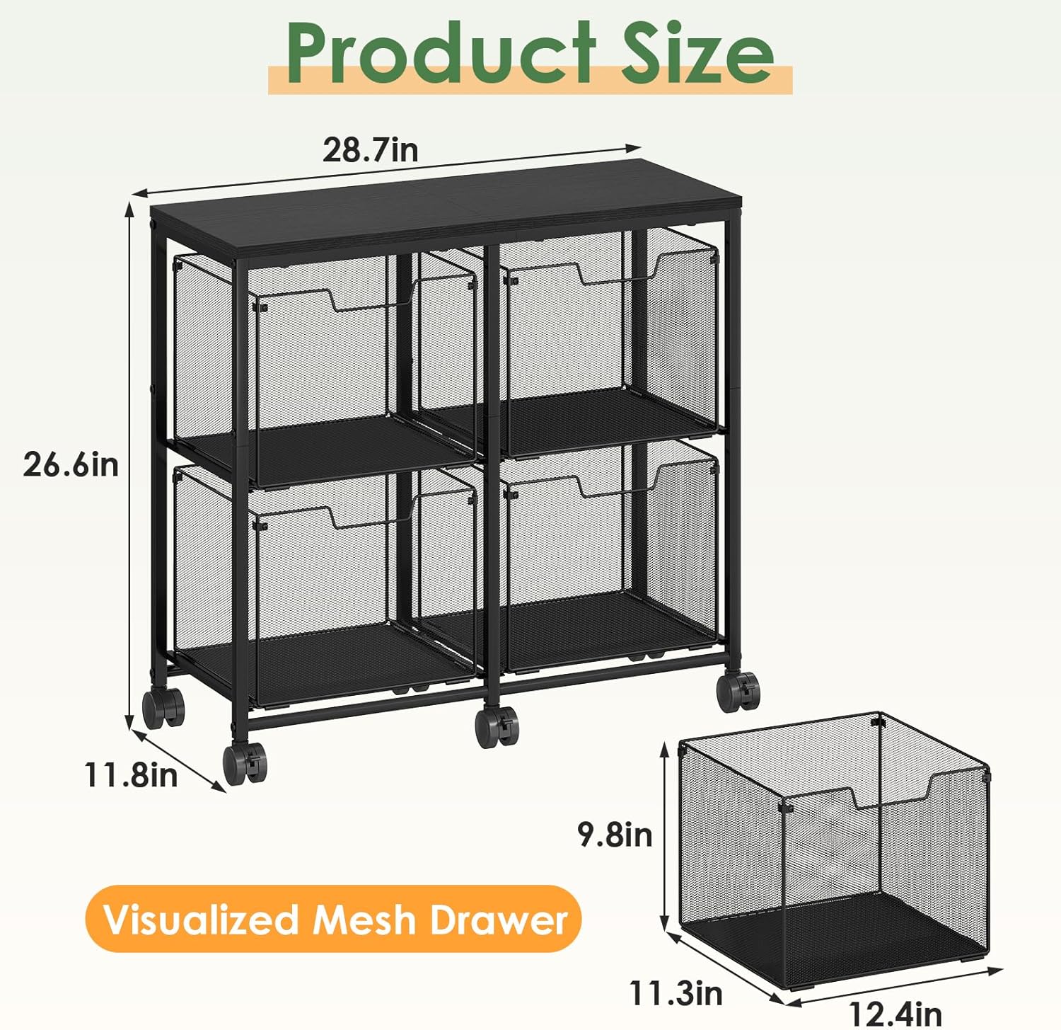 Sbanmao 4 Drawer Lateral File Cabinet, Mobile Filing Cabinet